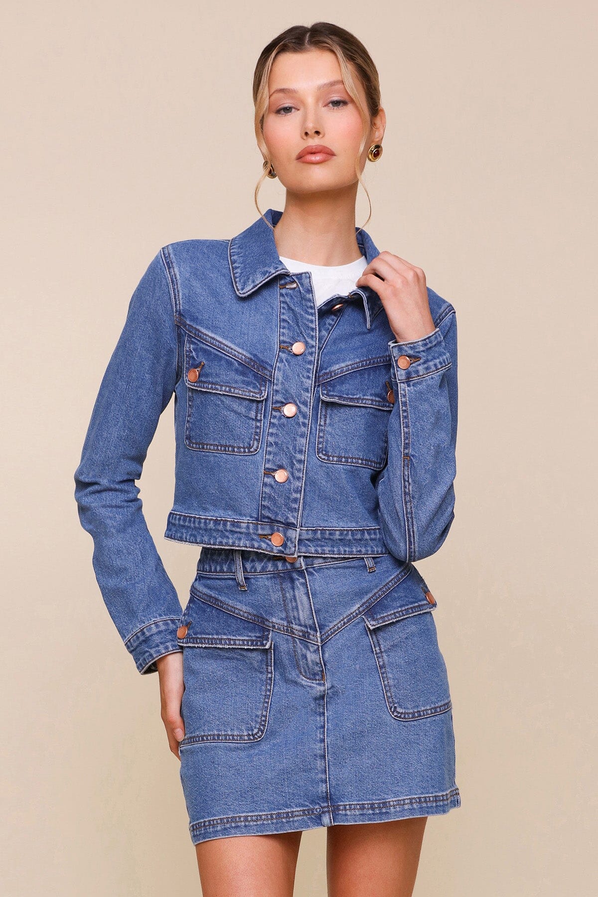 Angled Pocket Denim Blue Trucker Jacket - Cute designer coats & jackets by Avec Les Filles