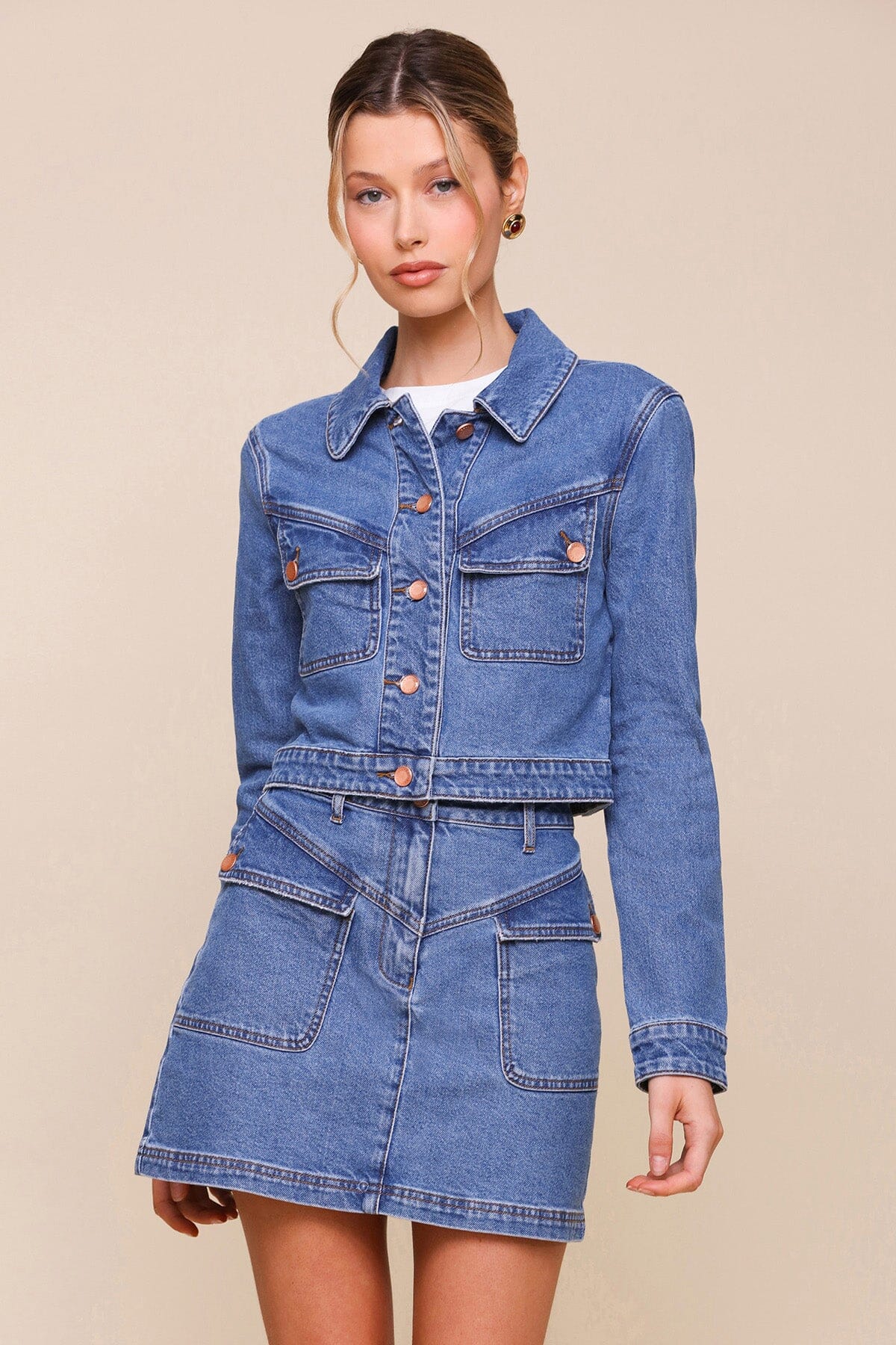 Angled Pocket Denim Blue Trucker Jacket - Cute designer coats & jackets by Avec Les Filles