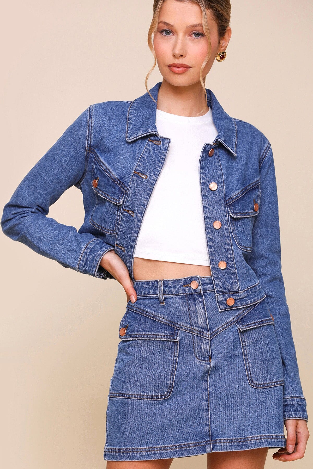 Angled Pocket Denim Blue Trucker Jacket - Cute designer coats & jackets by Avec Les Filles