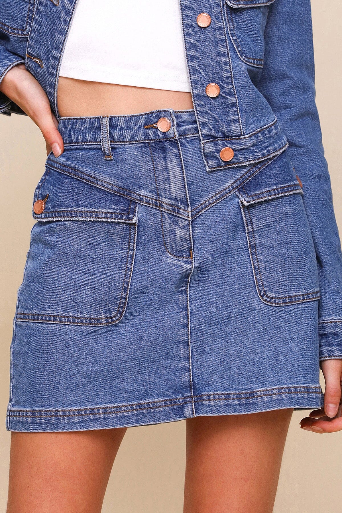 Angled Pocket Denim Blue Mini Skirt - Cute women's skirts by Avec Les Filles