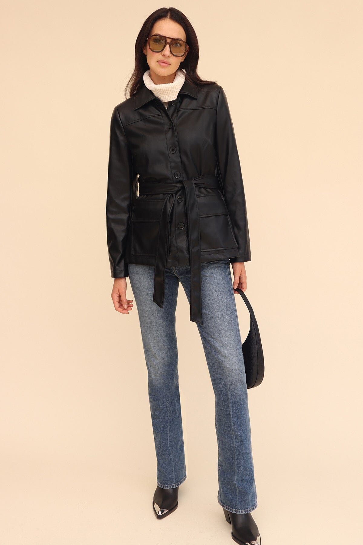 Faux-Ever Leather™ Belted Shacket Coats & Jackets Avec Les Filles 