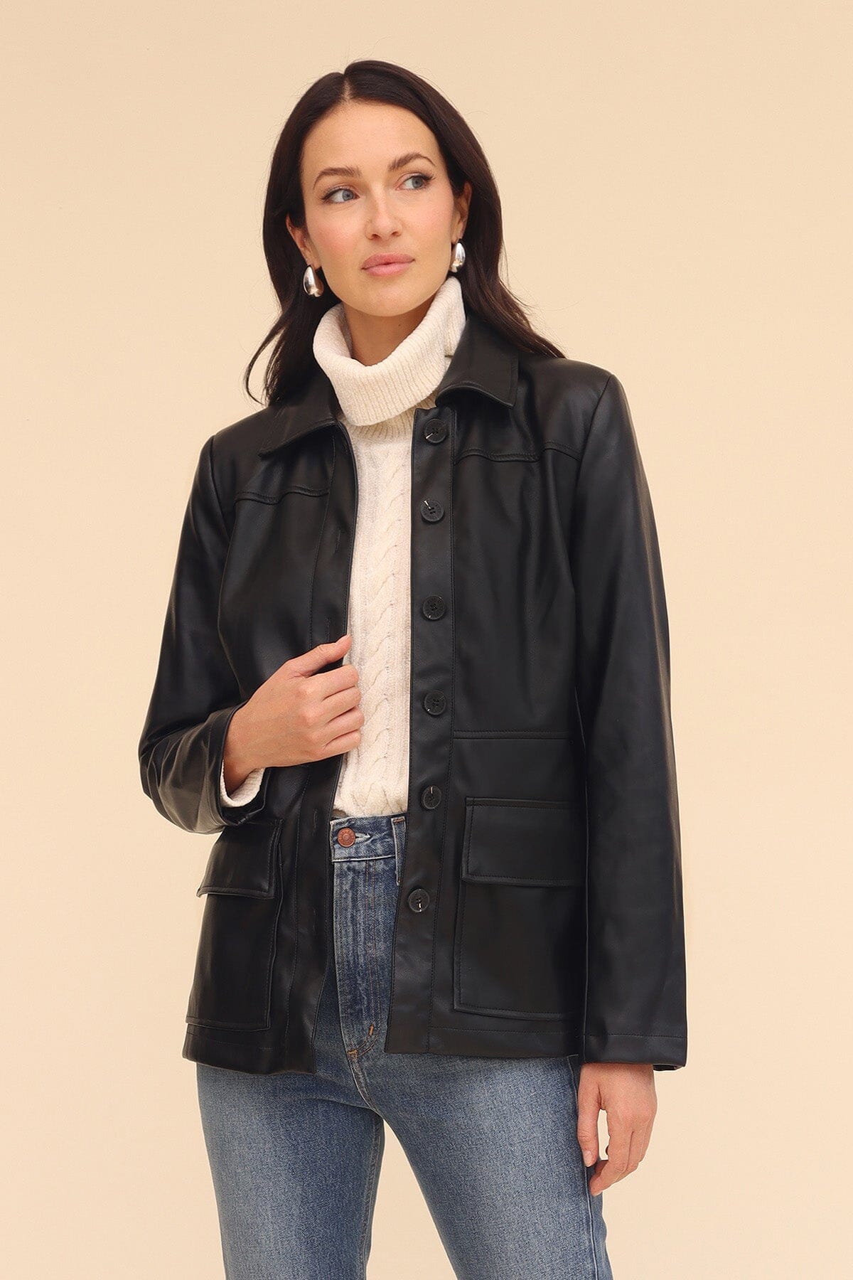 Faux-Ever Leather™ Belted Shacket Coats & Jackets Avec Les Filles 