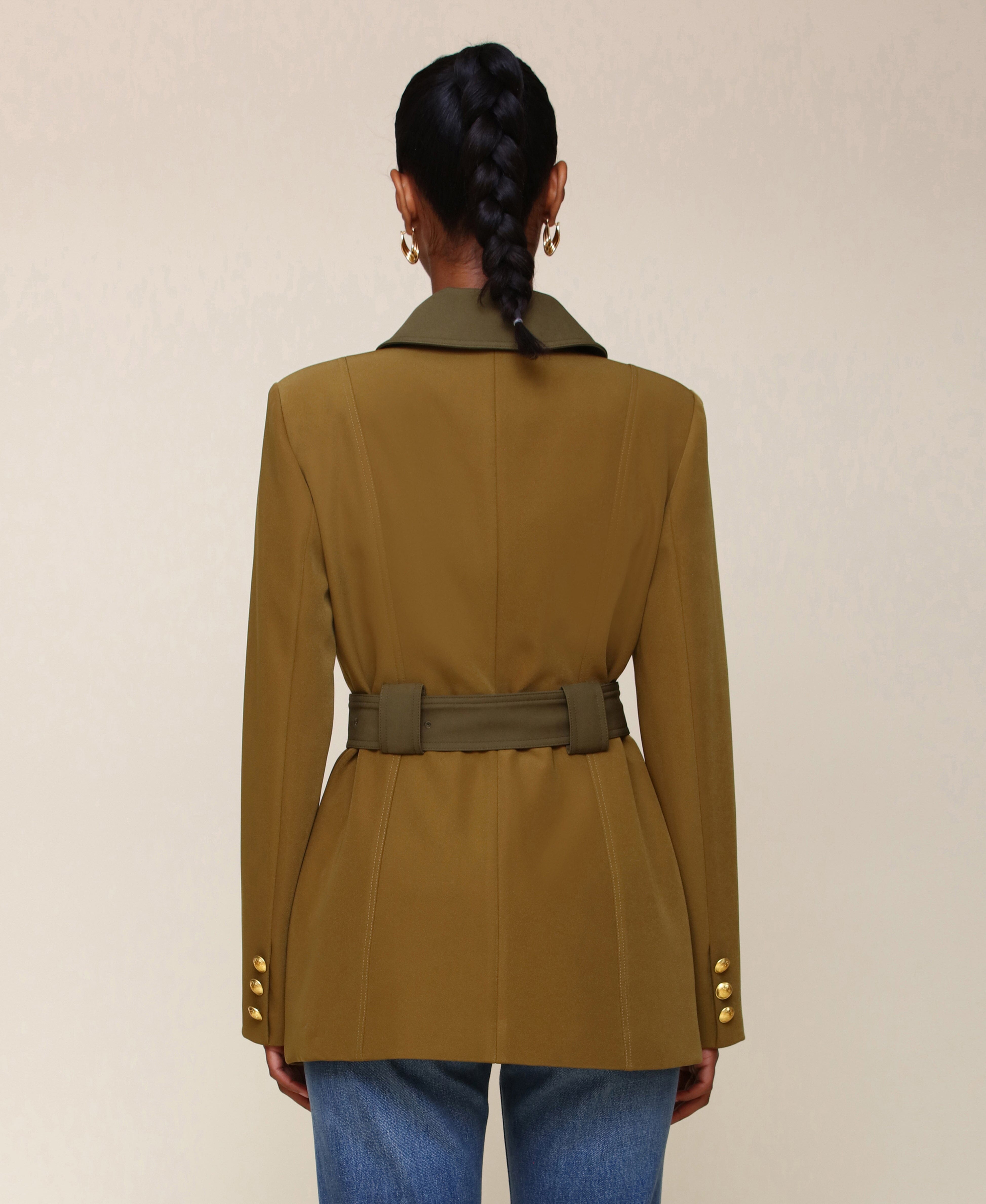 Two Tone Belted Military Jacket