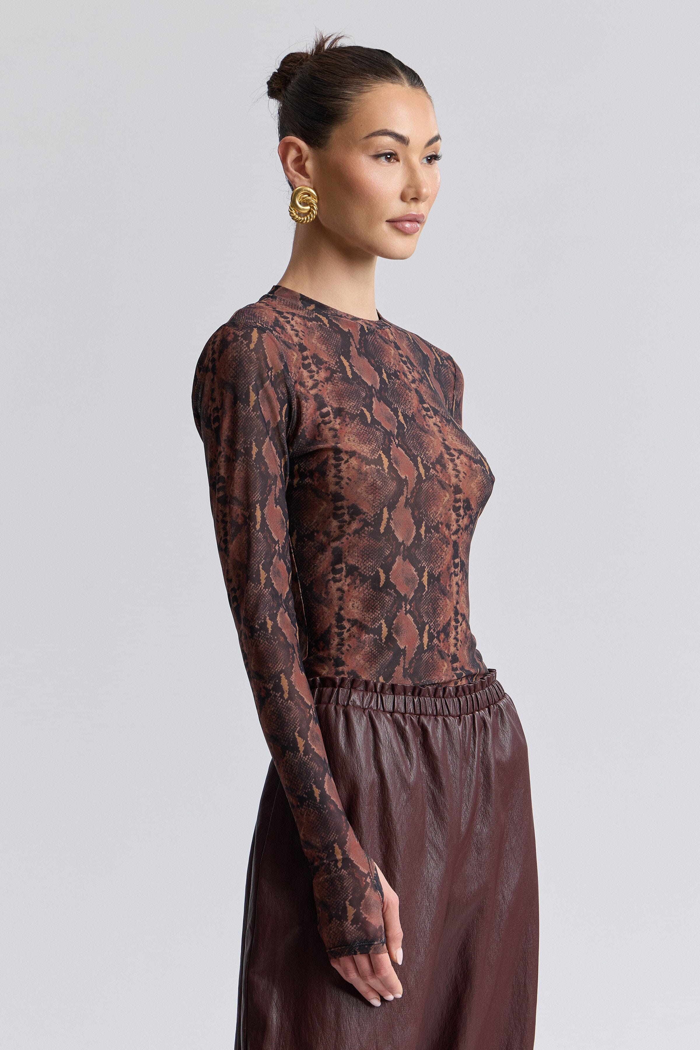 Women's mesh long sleeve top with crew neckline - Shop designer women's cute printed tops by Avec Les Filles.