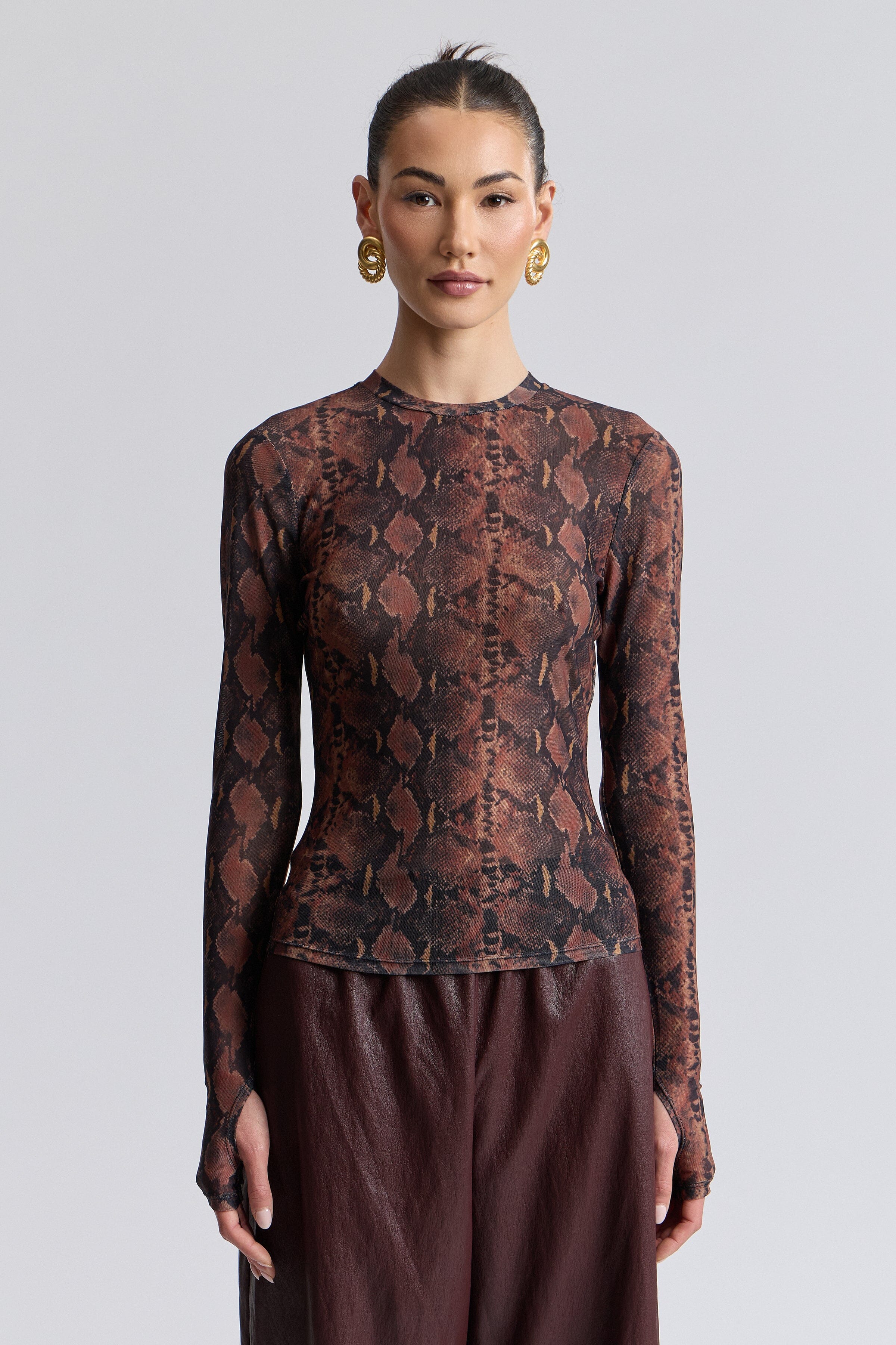 Stretch long sleeve mesh top with crew neckline - Shop designer women's cute printed tops by Avec Les Filles.