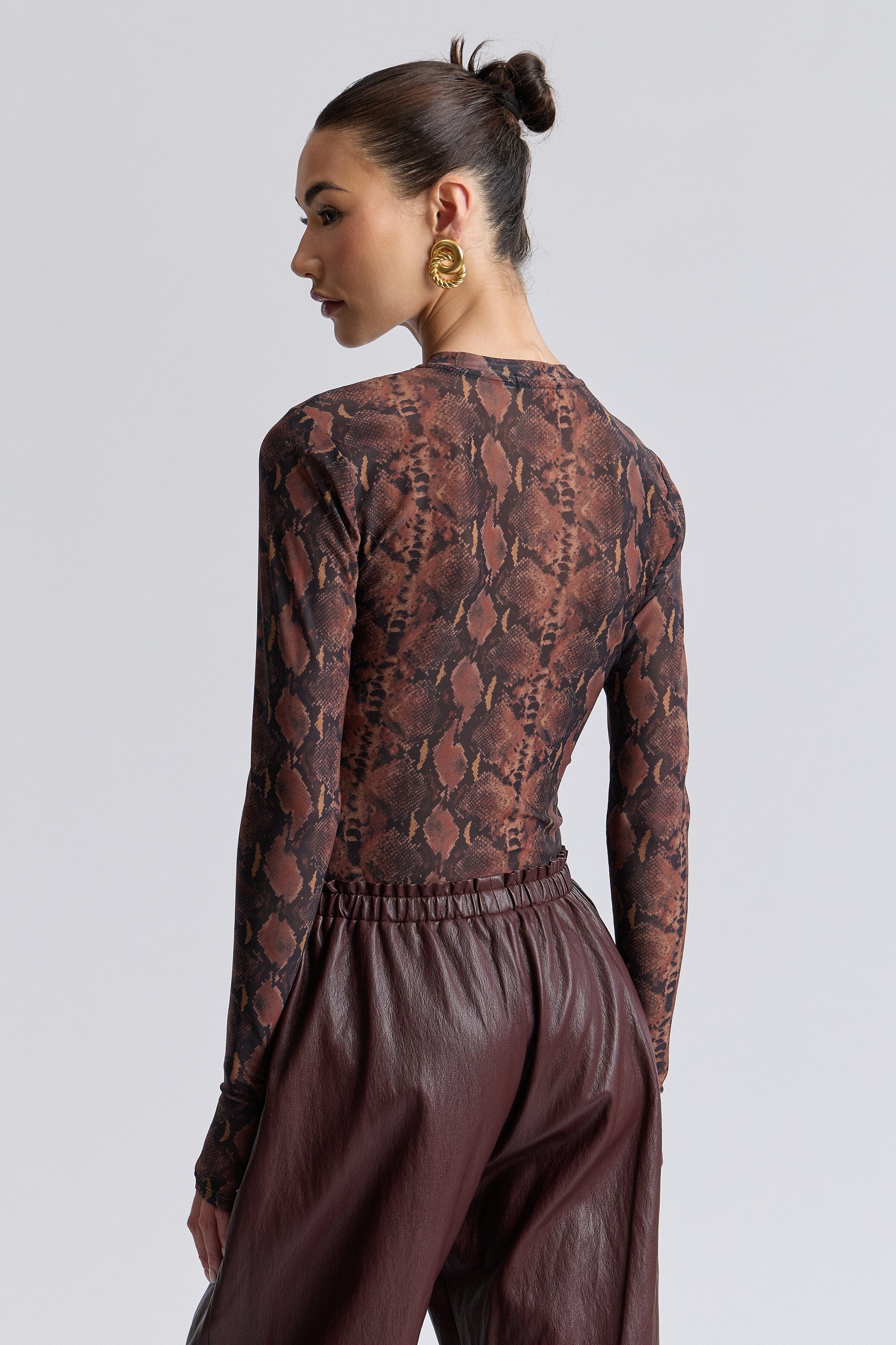 Stretch snake print long sleeve mesh top womens with crew neckline - Shop cute printed tops by Avec Les Filles.