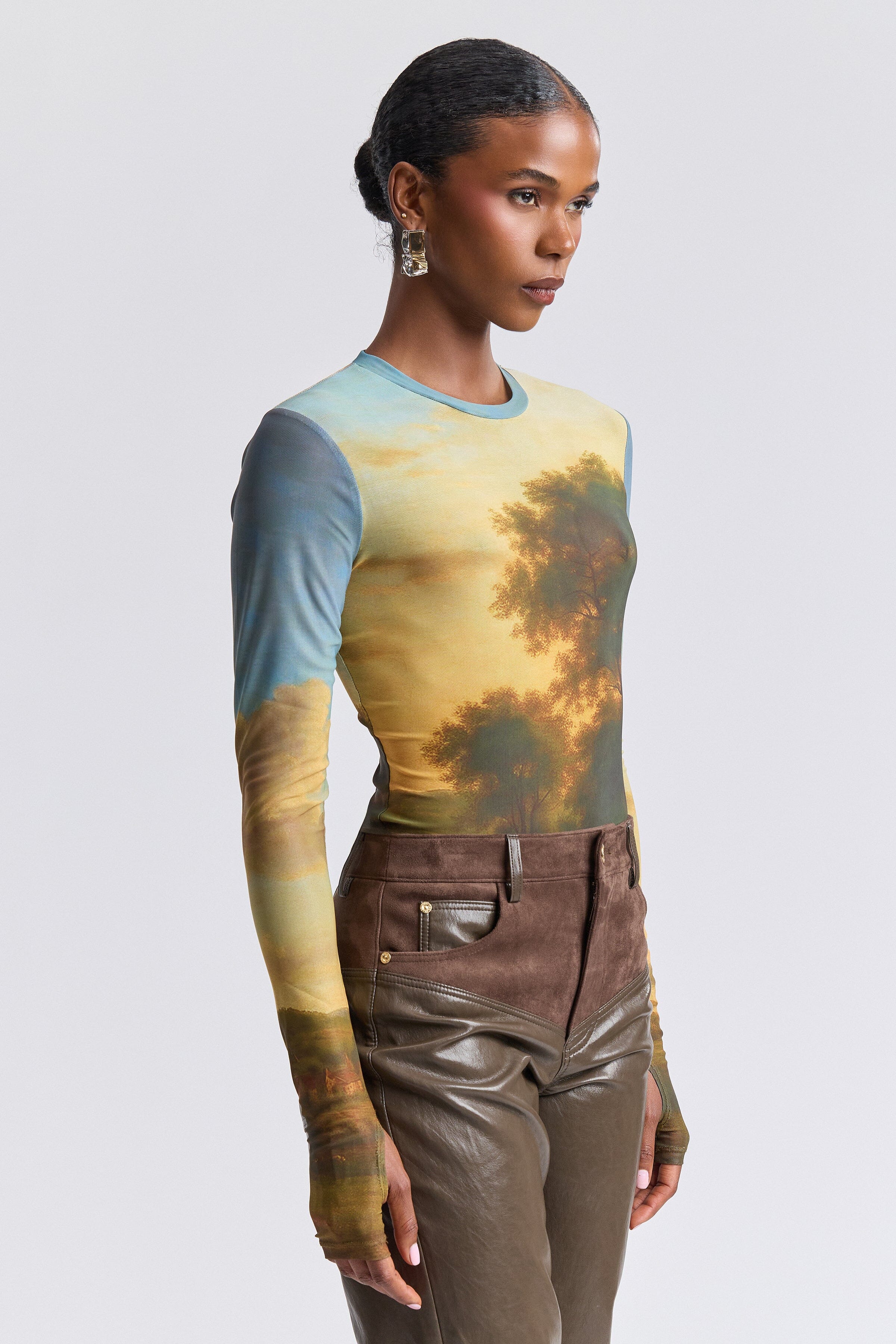 Multicolour mesh long sleeve top with crew neck - Shop women's sexy mesh tops by Avec Les Filles.