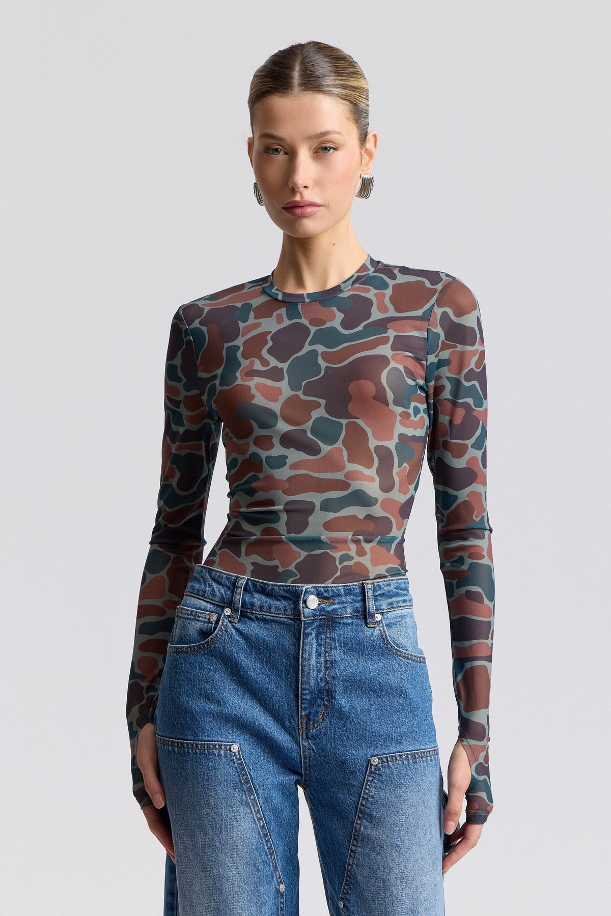 Multicolor printed mesh long sleeve top with crew neck - Shop women's cute mesh tops by Avec Les Filles.
