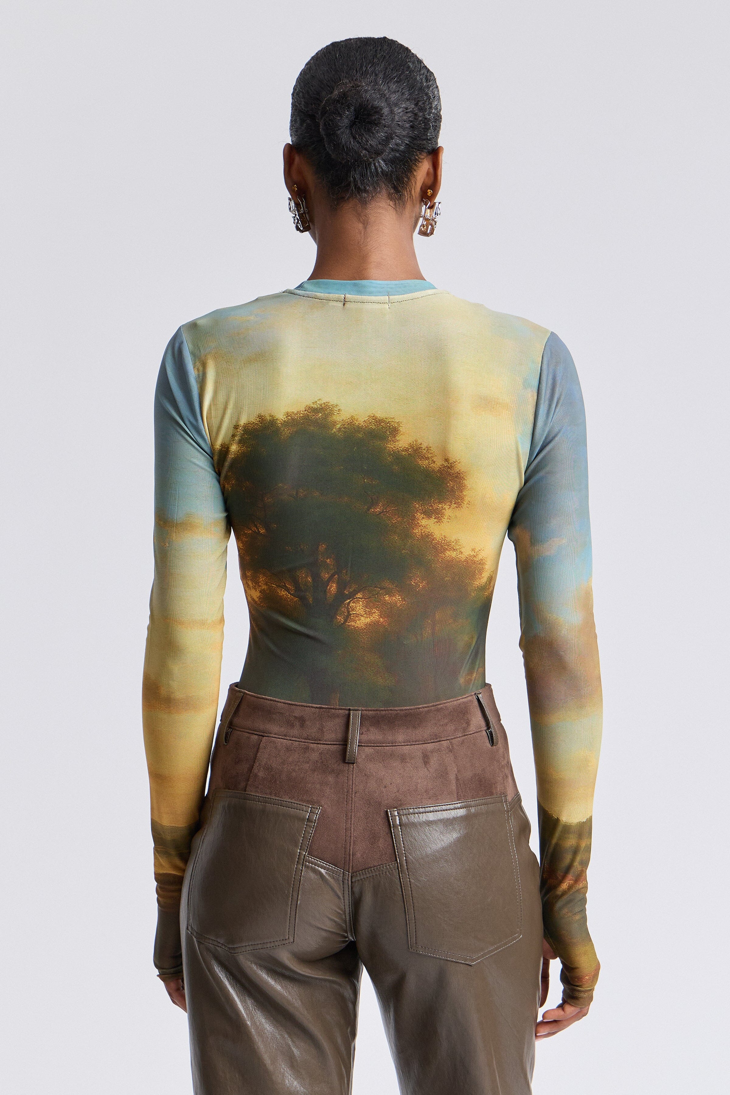 Multicolour printed mesh top with long thumbhole sleeves - Shop women's cute fitted tops by Avec Les Filles.