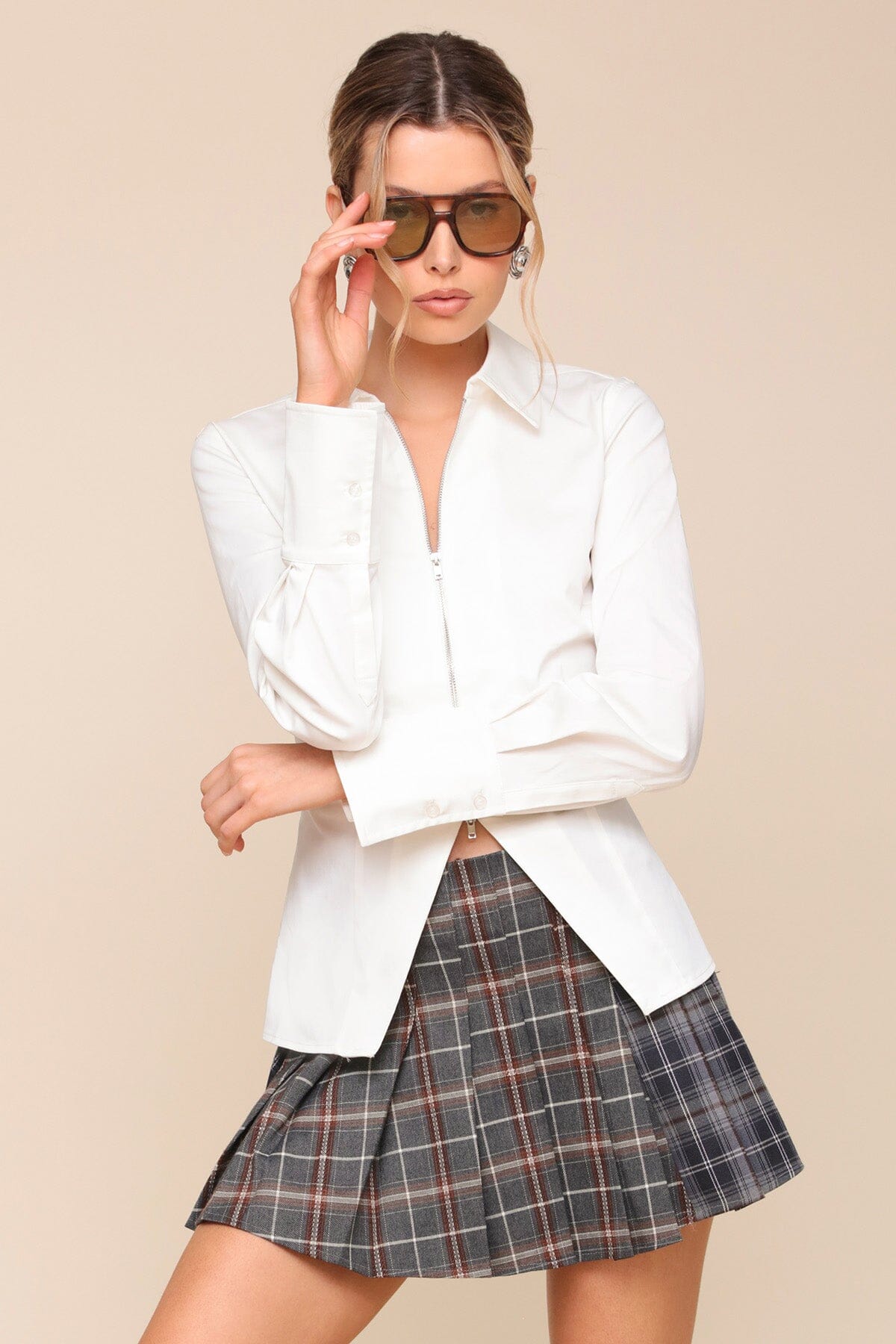 Zip-Front Cotton Poplin Shirt Tops Avec Les Filles 