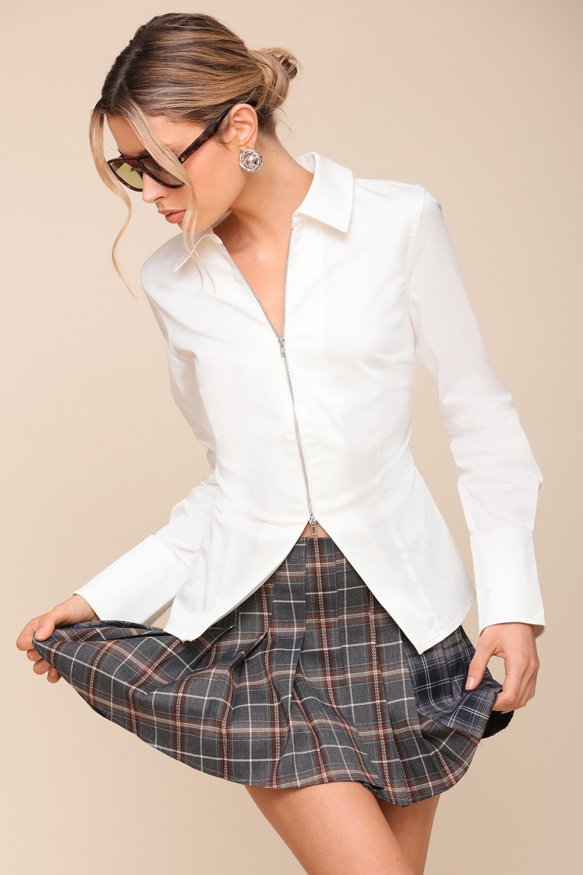 Zip-Front Cotton Poplin Shirt Tops Avec Les Filles 