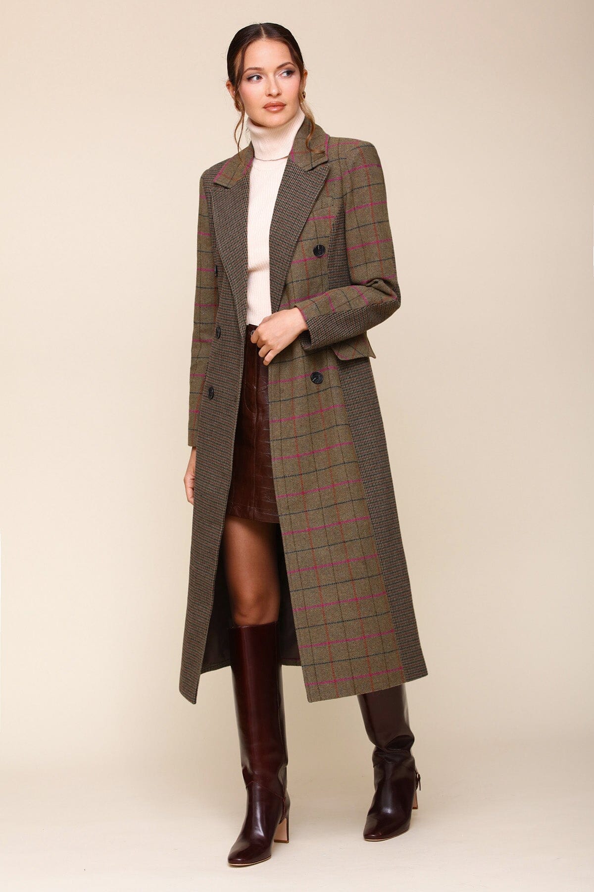 Mixed Plaid Tailored Longline Women s Coat