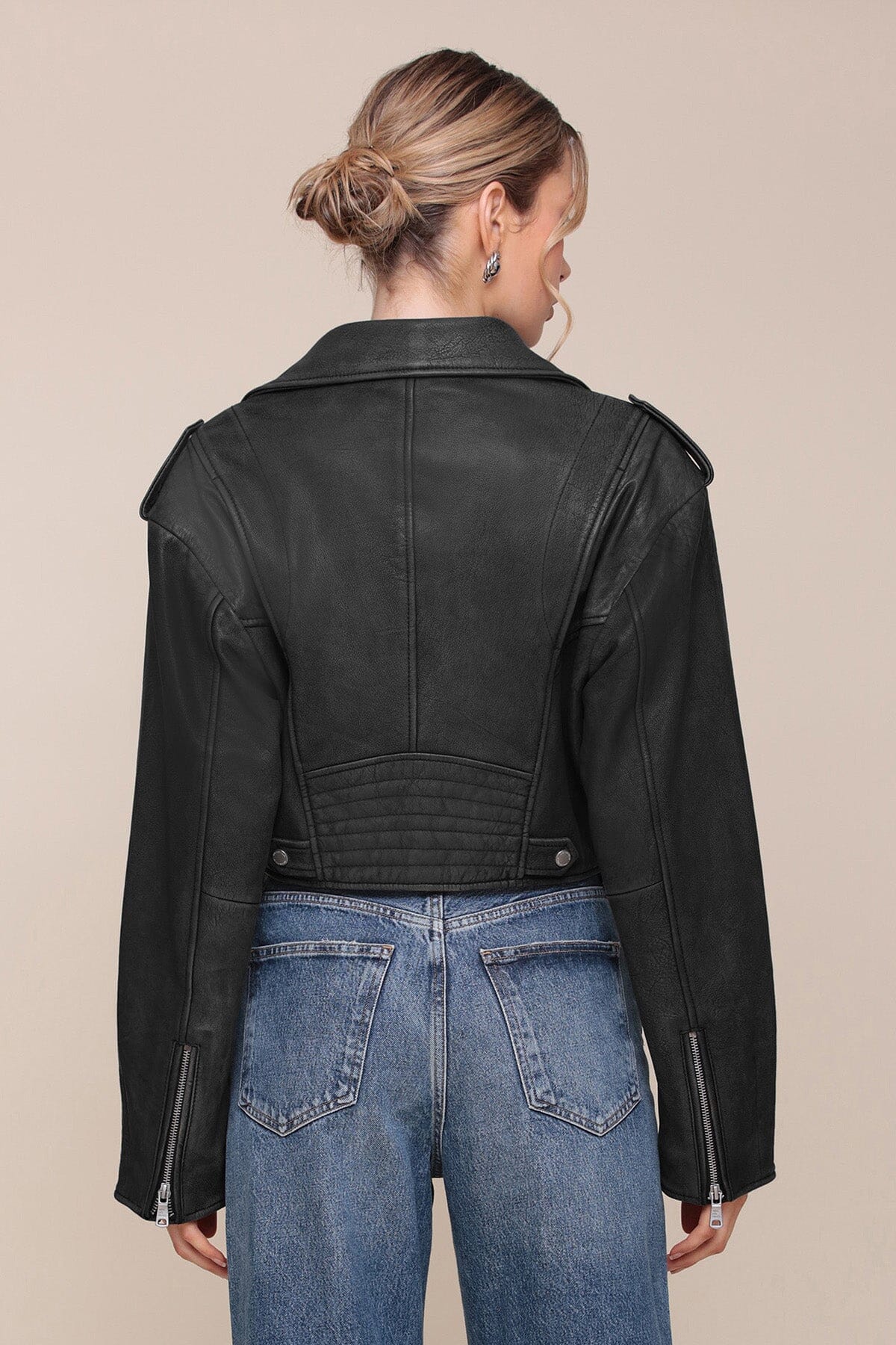 Cropped Genuine Leather Biker Jacket Coats & Jackets Avec Les Filles 