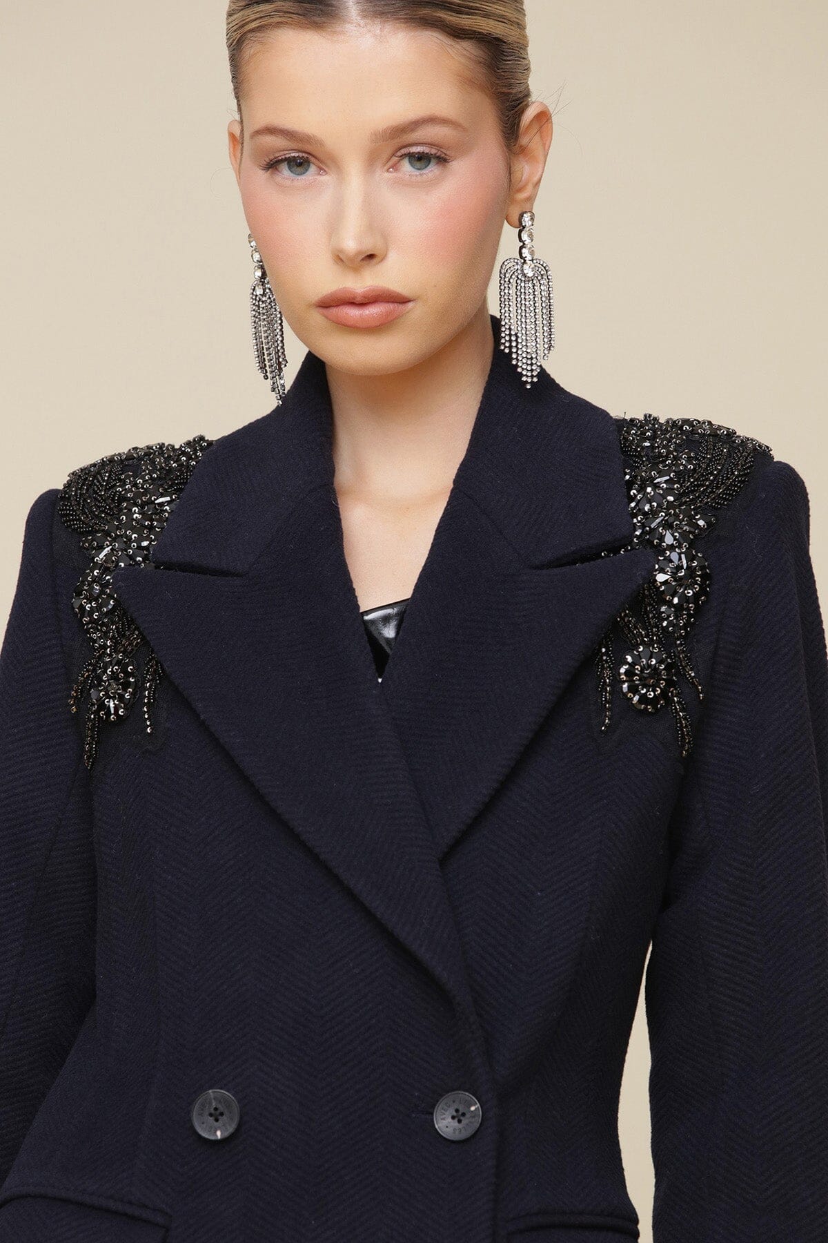 Embellished Shoulder Wool Blend Tailored Coat Coats & Jackets Avec Les Filles 