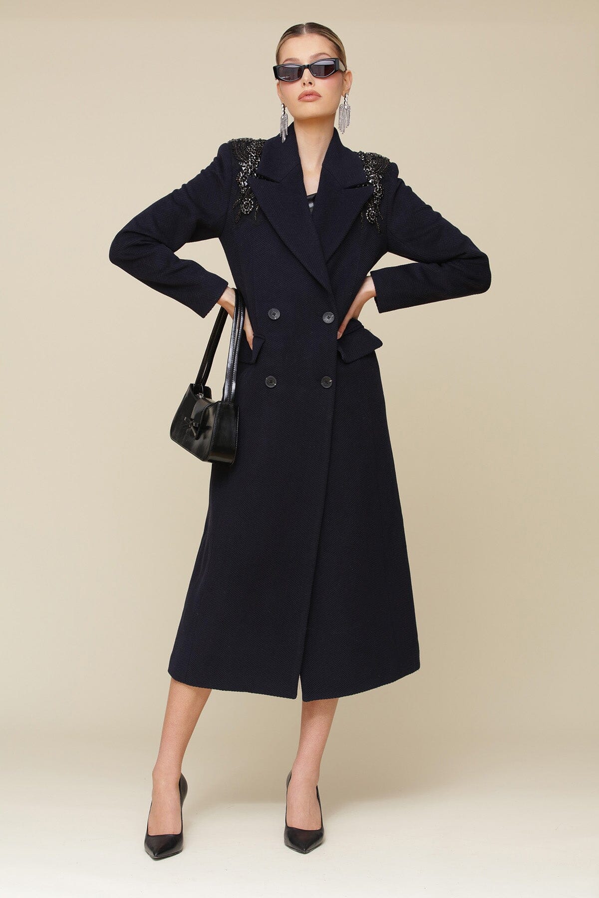 Embellished Shoulder Wool Blend Tailored Coat Coats & Jackets Avec Les Filles 