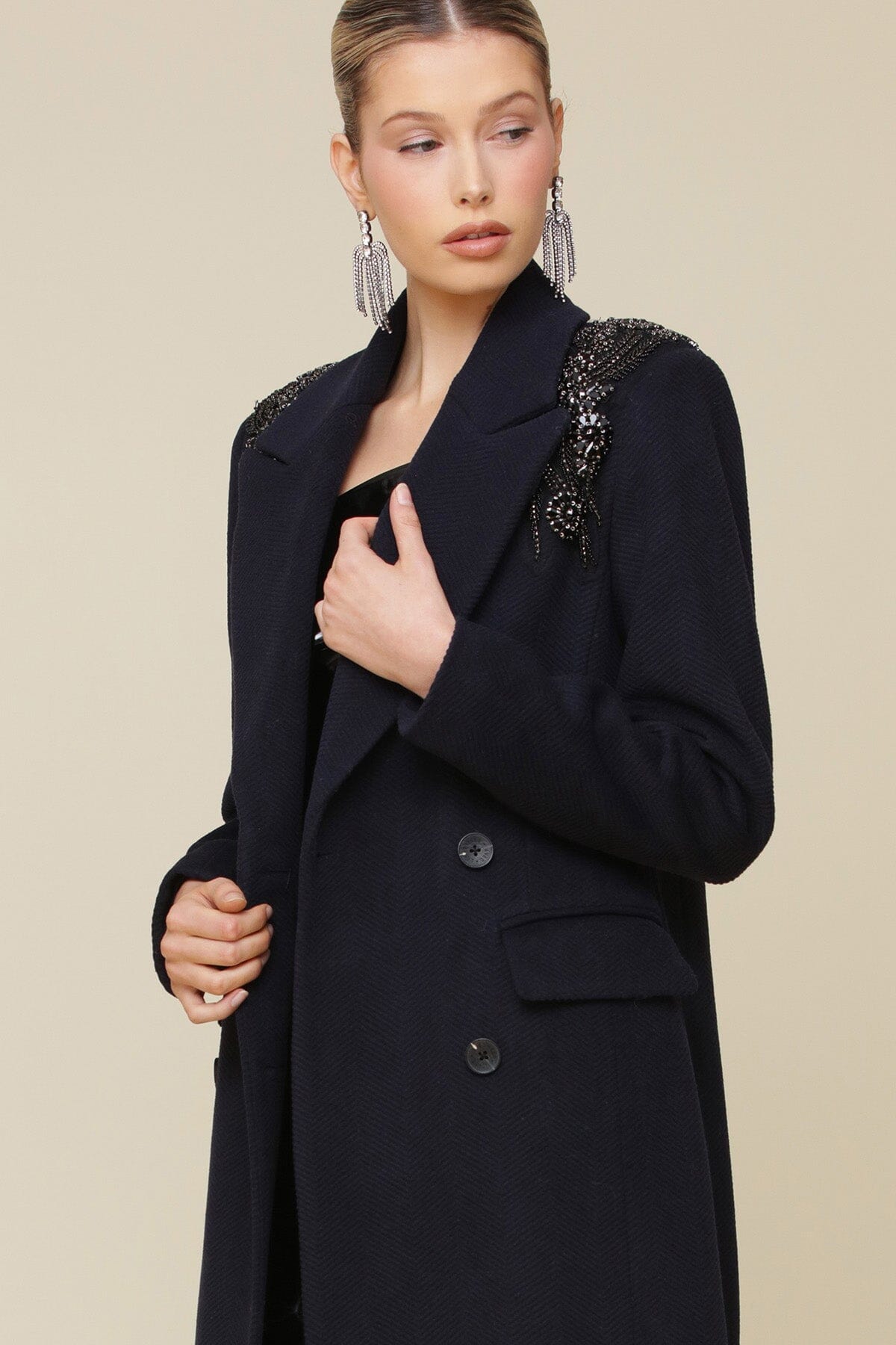 Embellished Shoulder Wool Blend Tailored Coat Coats & Jackets Avec Les Filles 