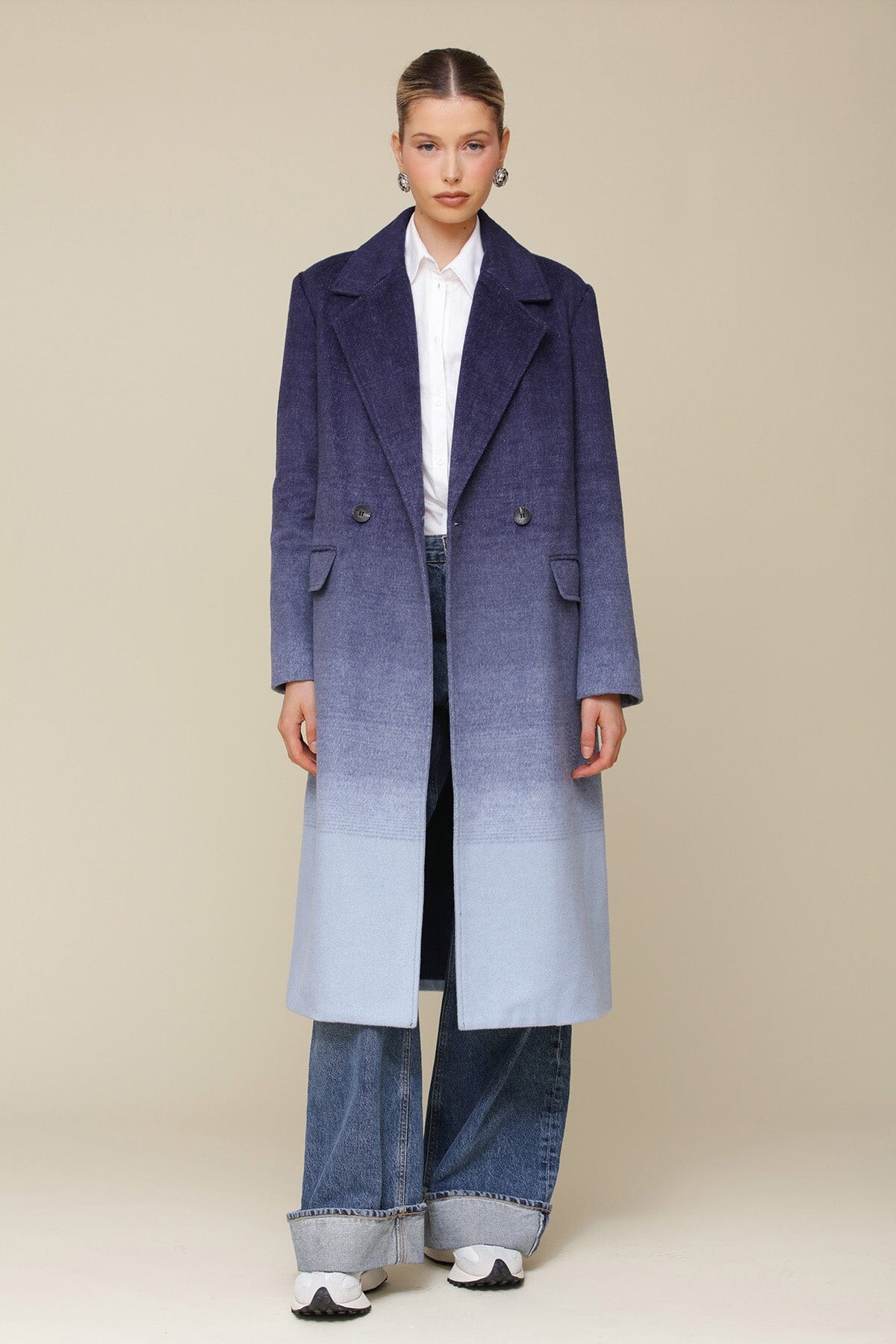 Ombre Wool Blend Tailored Coat