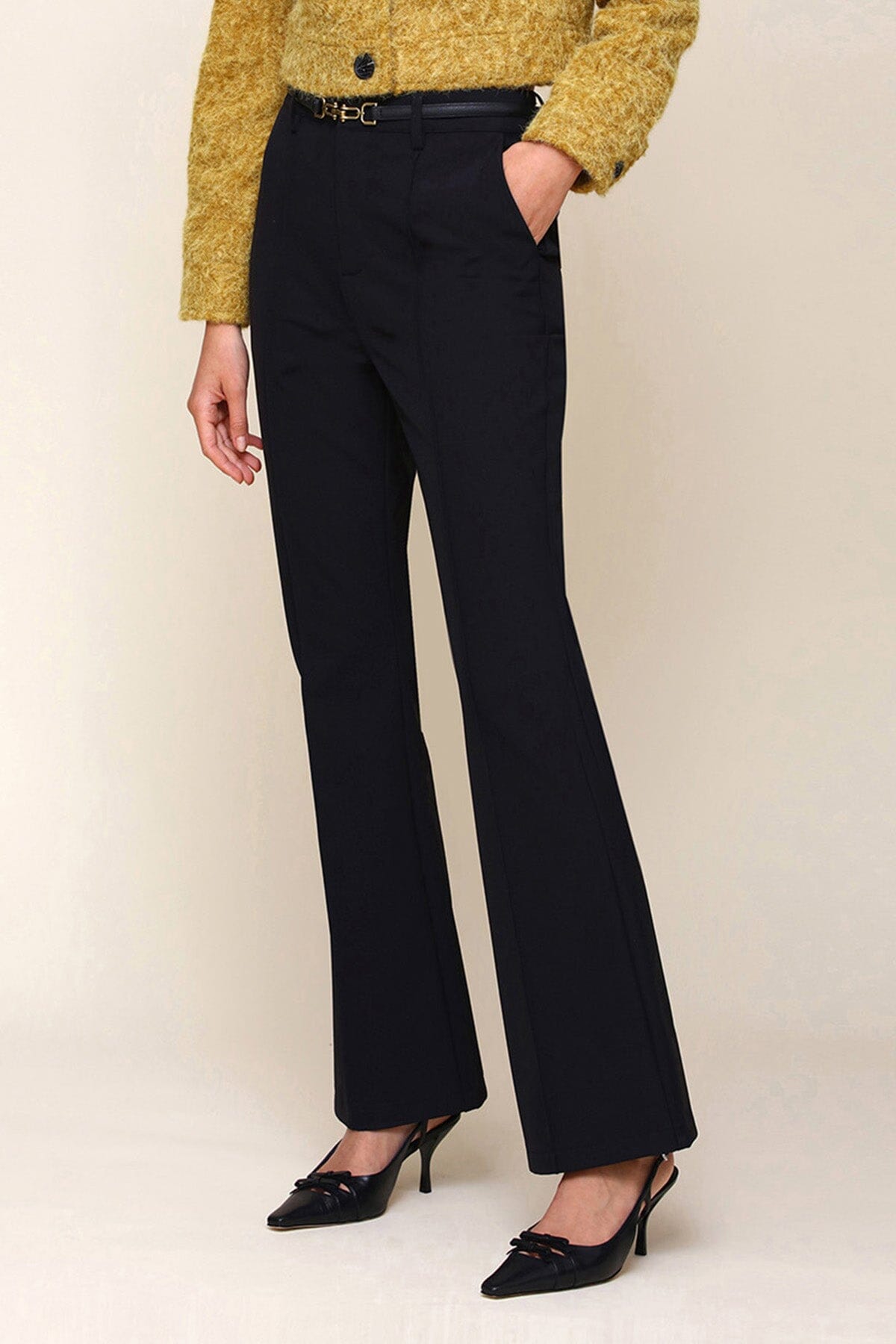 Pintuck High Waist Flare Trouser Pants Avec Les Filles 