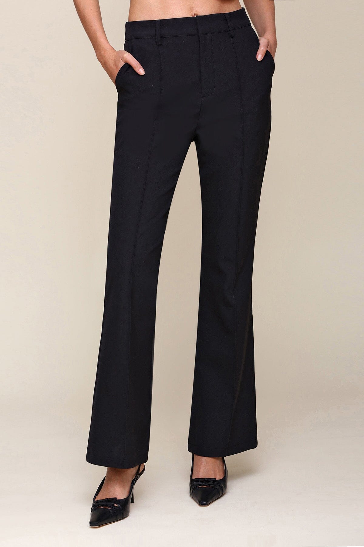 Black Pintuck High Waist Wrinkle-Resistant Flare Trouser Pant - Stylish designer pants by Avec Les Filles