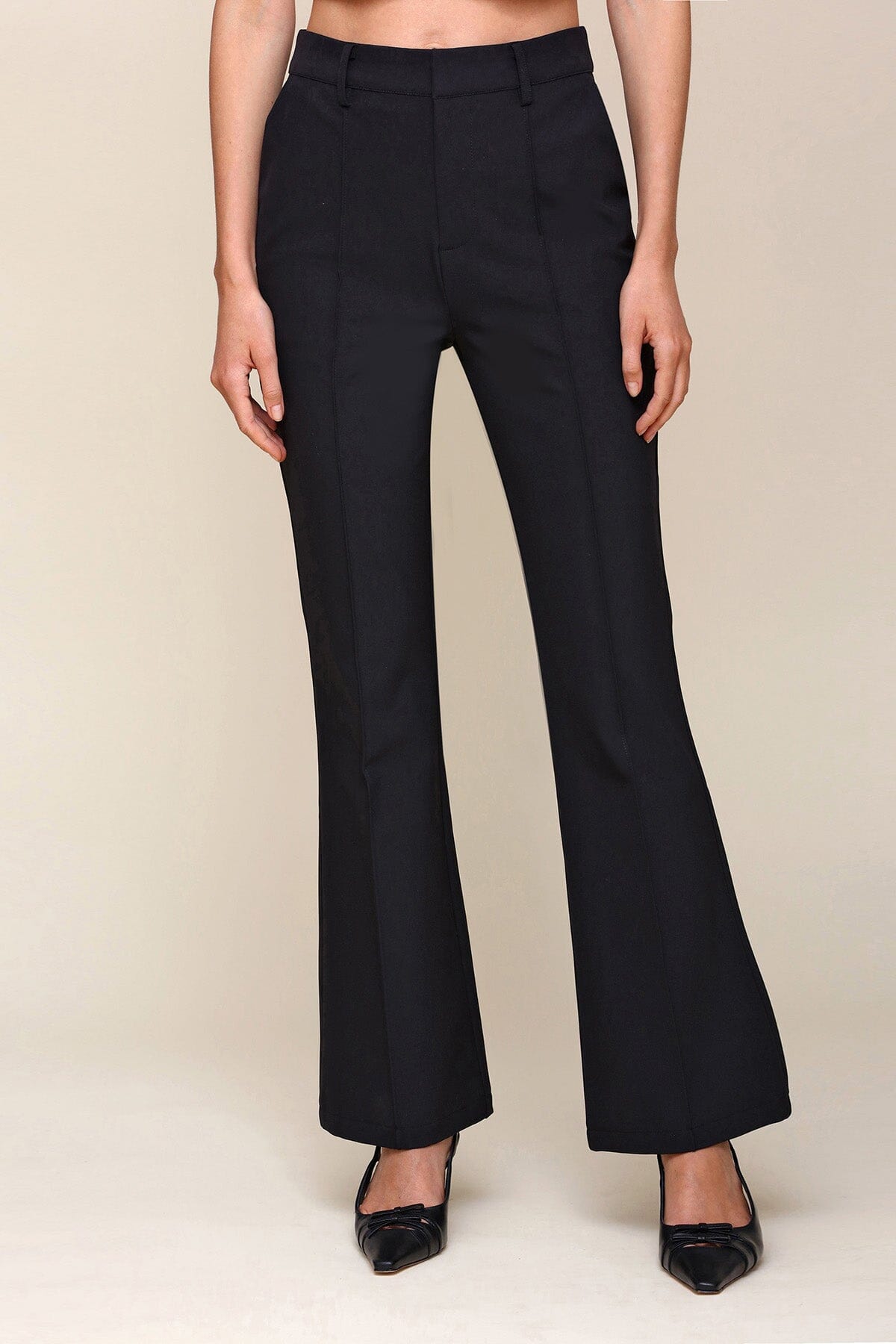 Black Pintuck High Waist Wrinkle-Resistant Flare Trouser Pant - Cute designer pants by Avec Les Filles