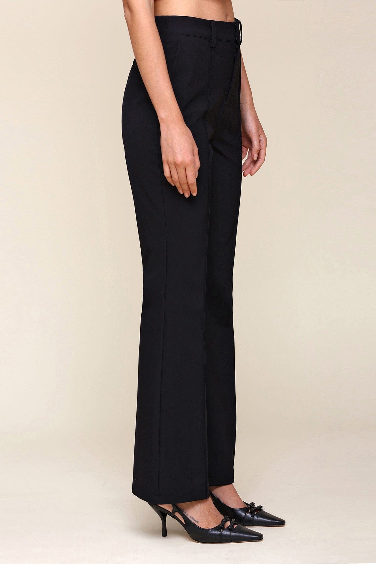 Black Pintuck High Waist Wrinkle-Resistant Flare Trouser Pant - Cute designer pants by Avec Les Filles