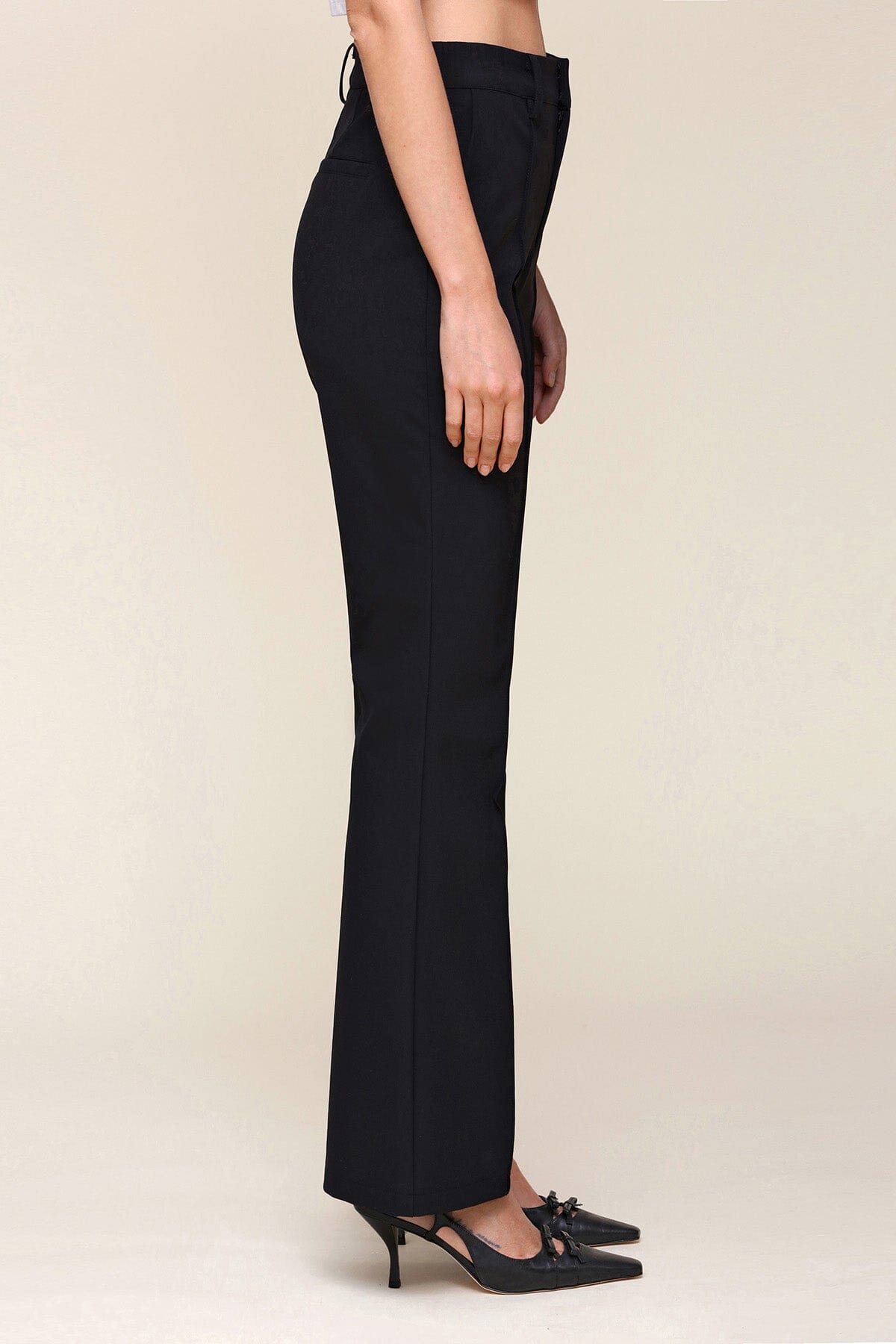Black Pintuck High Waist Wrinkle-Resistant Flare Trouser Pant - Cute designer pants by Avec Les Filles