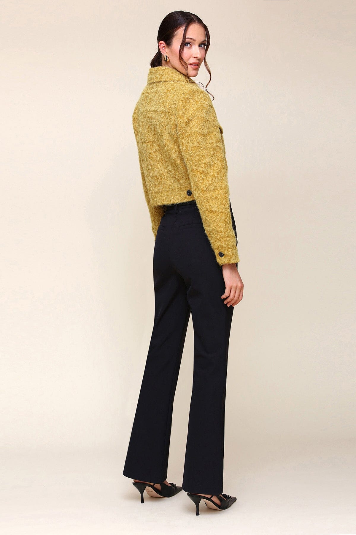 Black Pintuck High Waist Wrinkle-Resistant Flare Trouser Pant - Cute designer pants by Avec Les Filles