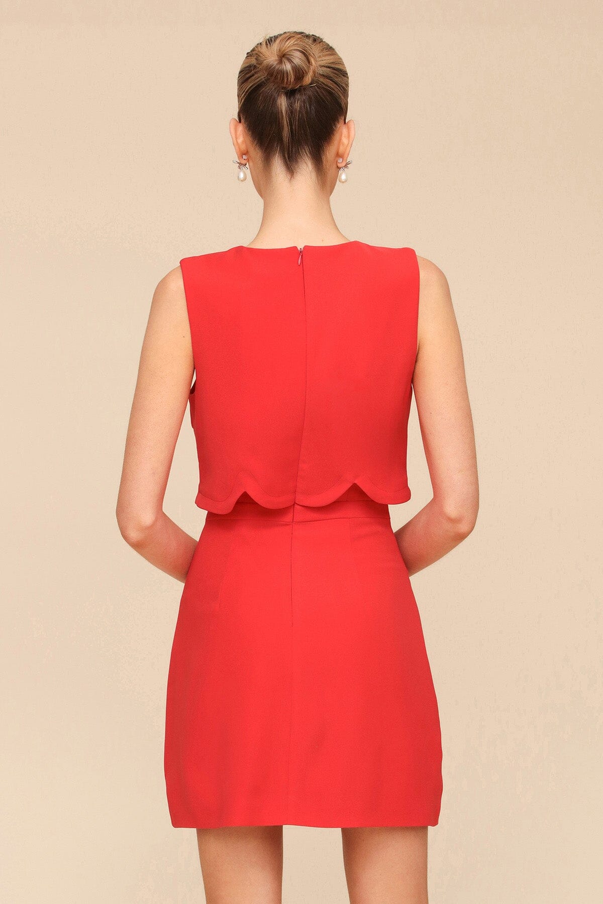 Red Scallop & Bow Embellished Mini Dress - Cute designer dresses by Avec Les Filles