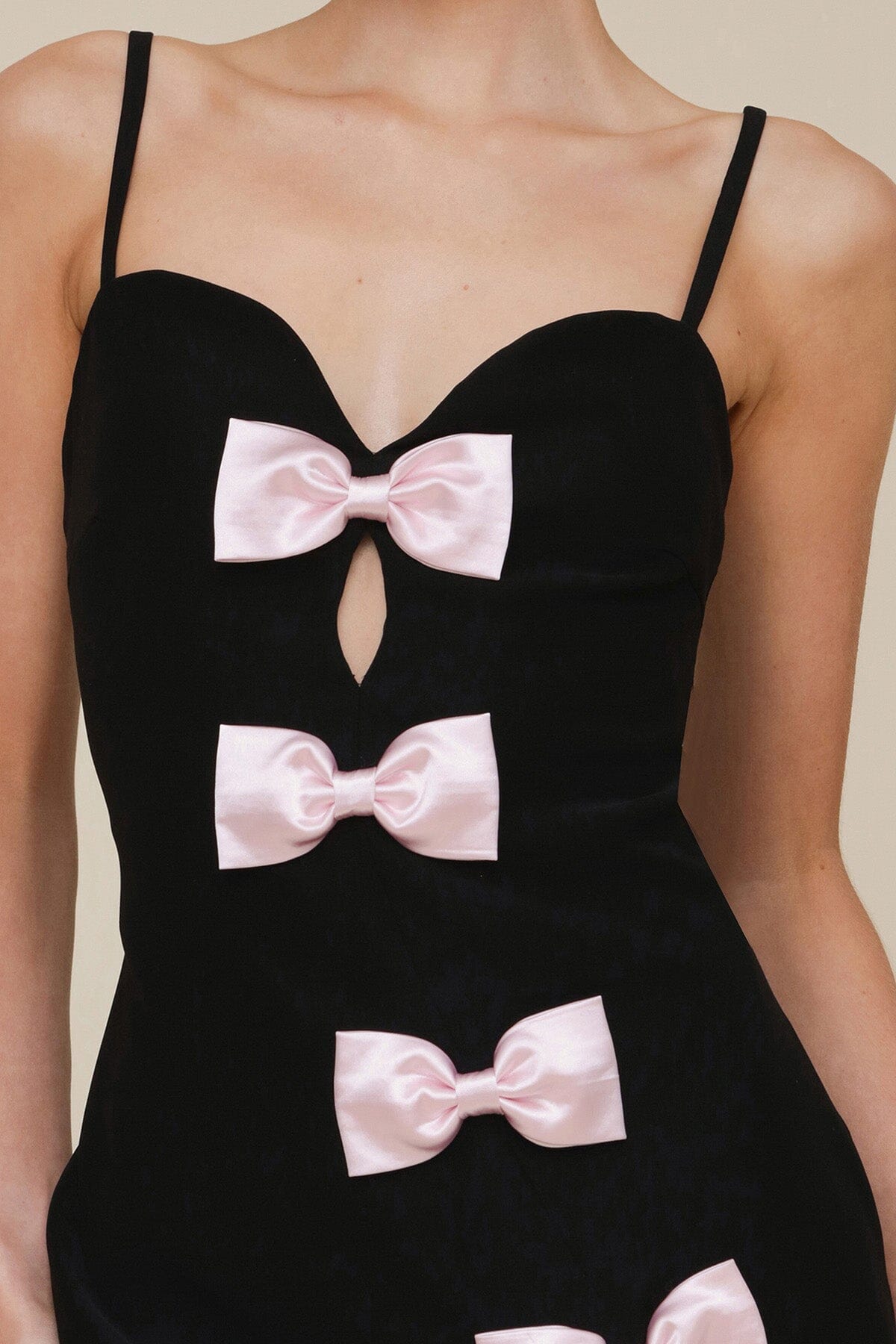 Black-Pink Bow Embellished Sweetheart Mini Dress - Cute designer dresses by Avec Les Filles