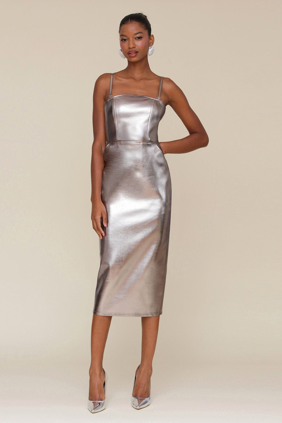 Pewter Gray Convertible Metallic Sheath Dress