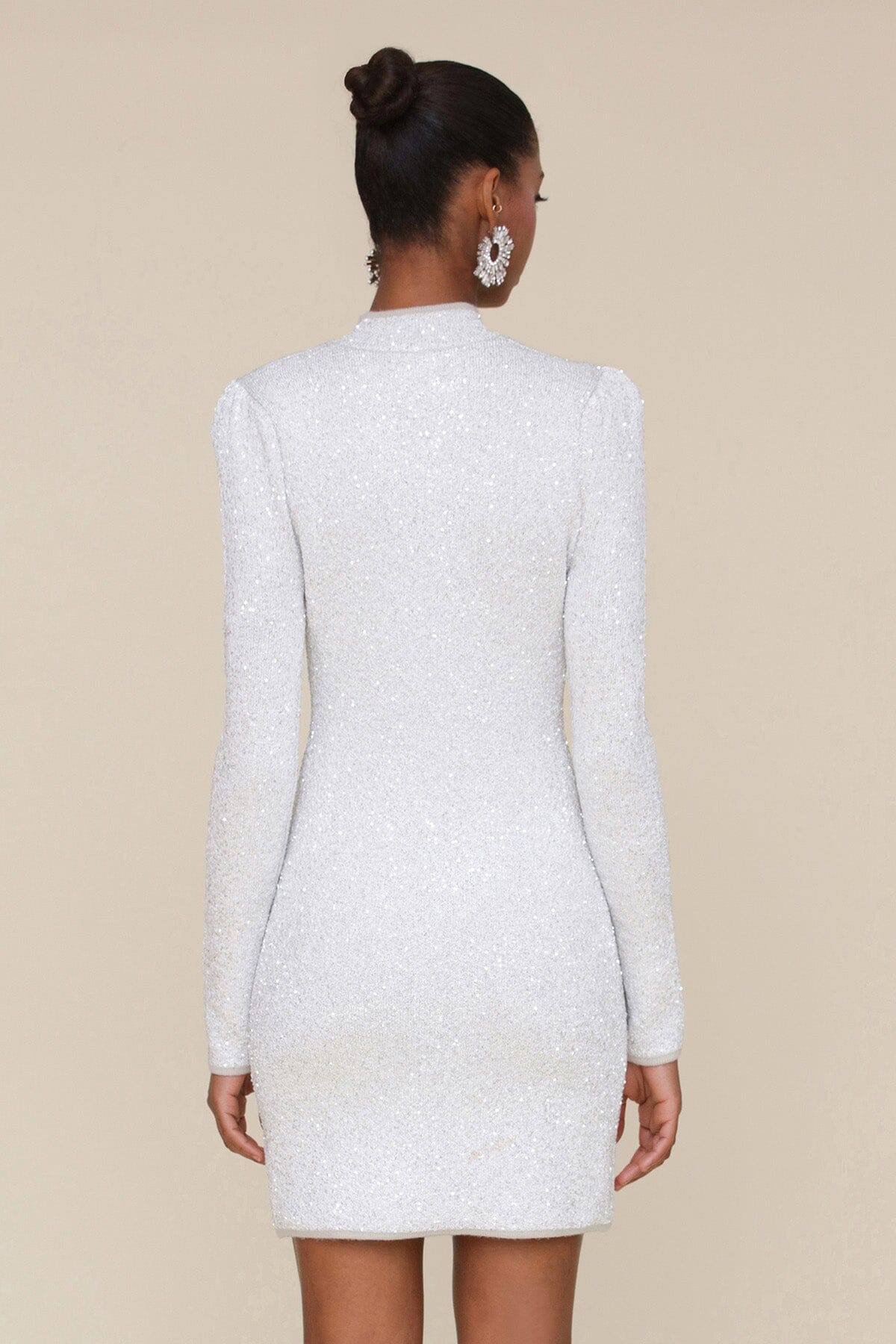 White Sequin Embellish Sweater Knit Bodycon Mini Dress - Cute Women's Dresses by Avec Les Filles. Prfect for cocktails, holiday or evening ready dress.