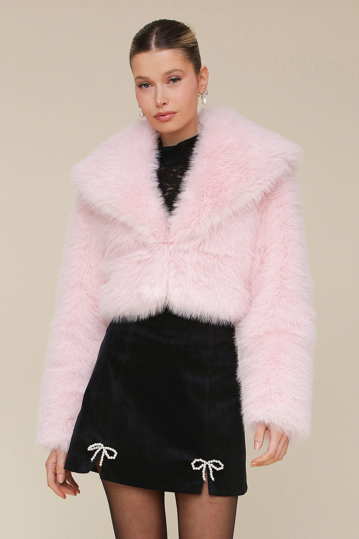 Cropped Faux Fur Shawl Collar Jacket