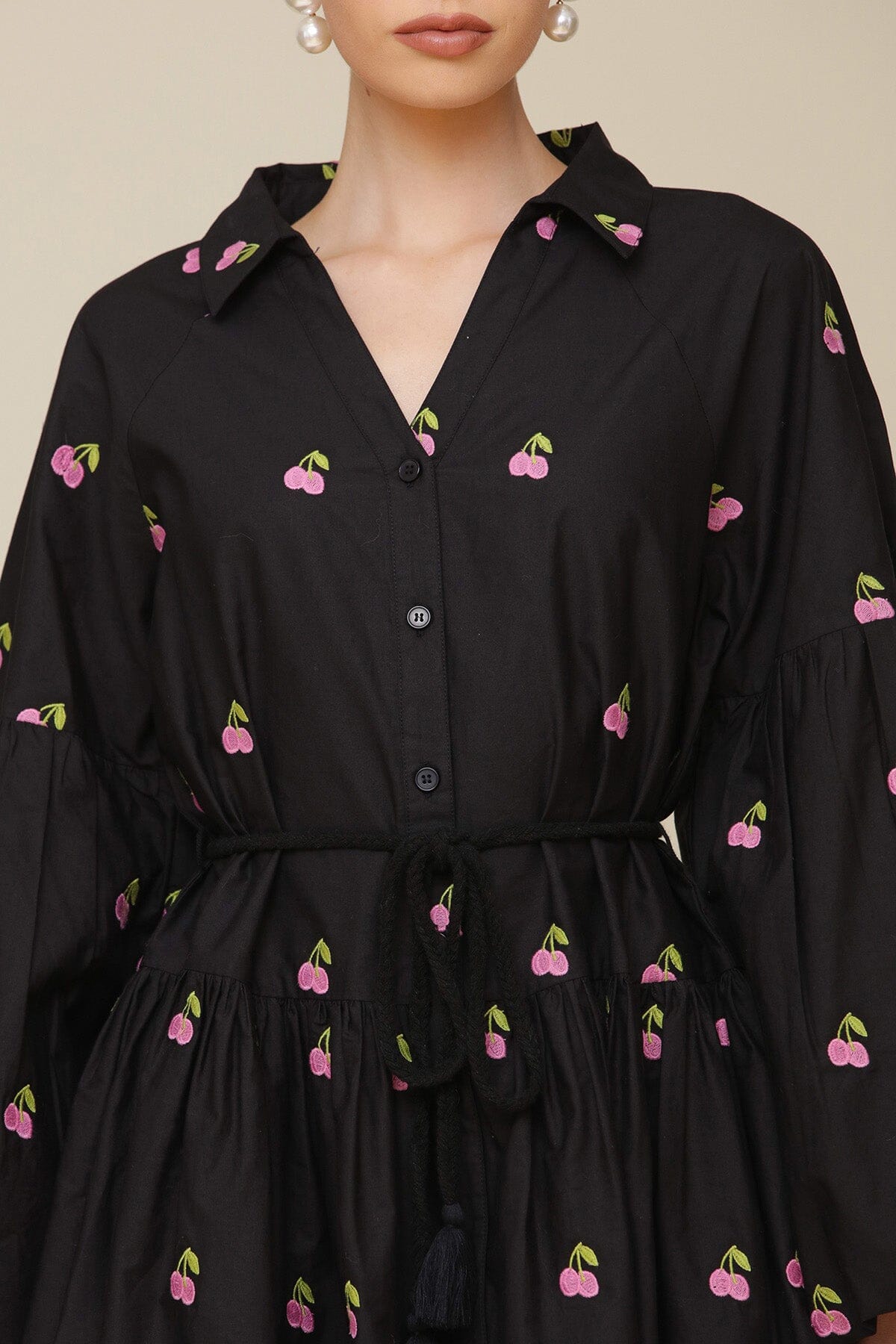 Cherry Embroidered Cotton Balloon Sleeve Mini Dress Dresses Avec Les Filles 