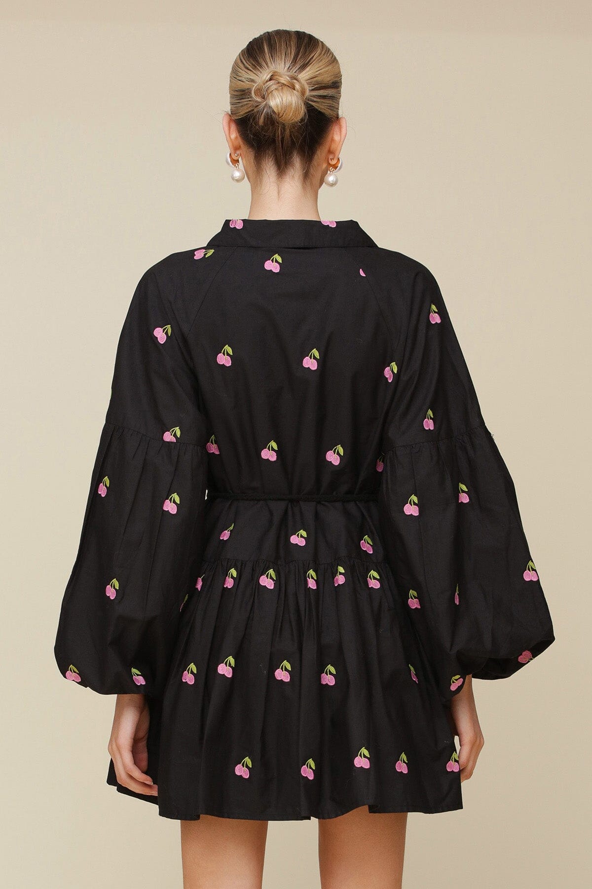 Cherry Embroidered Cotton Balloon Sleeve Mini Dress Dresses Avec Les Filles 
