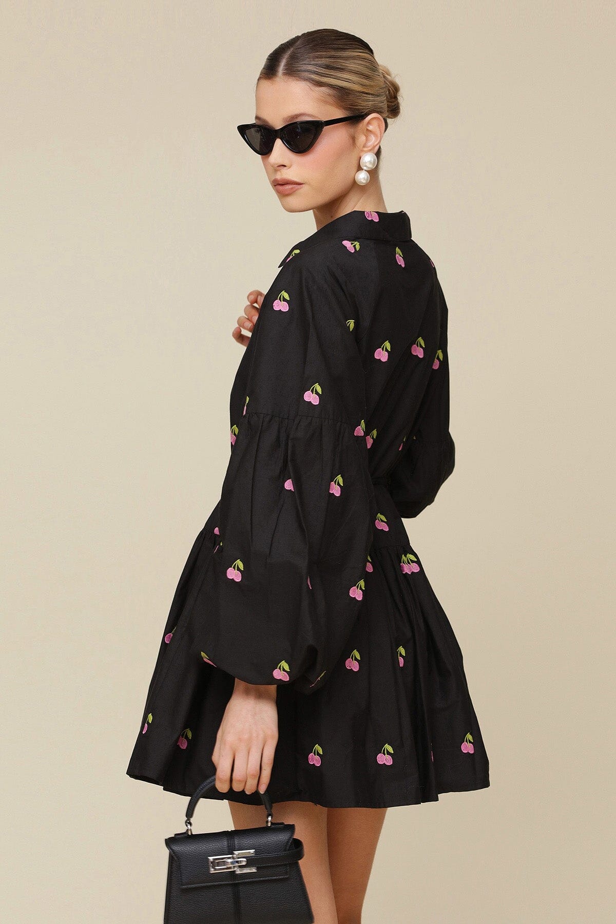 Cherry Embroidered Cotton Balloon Sleeve Mini Dress Dresses Avec Les Filles 