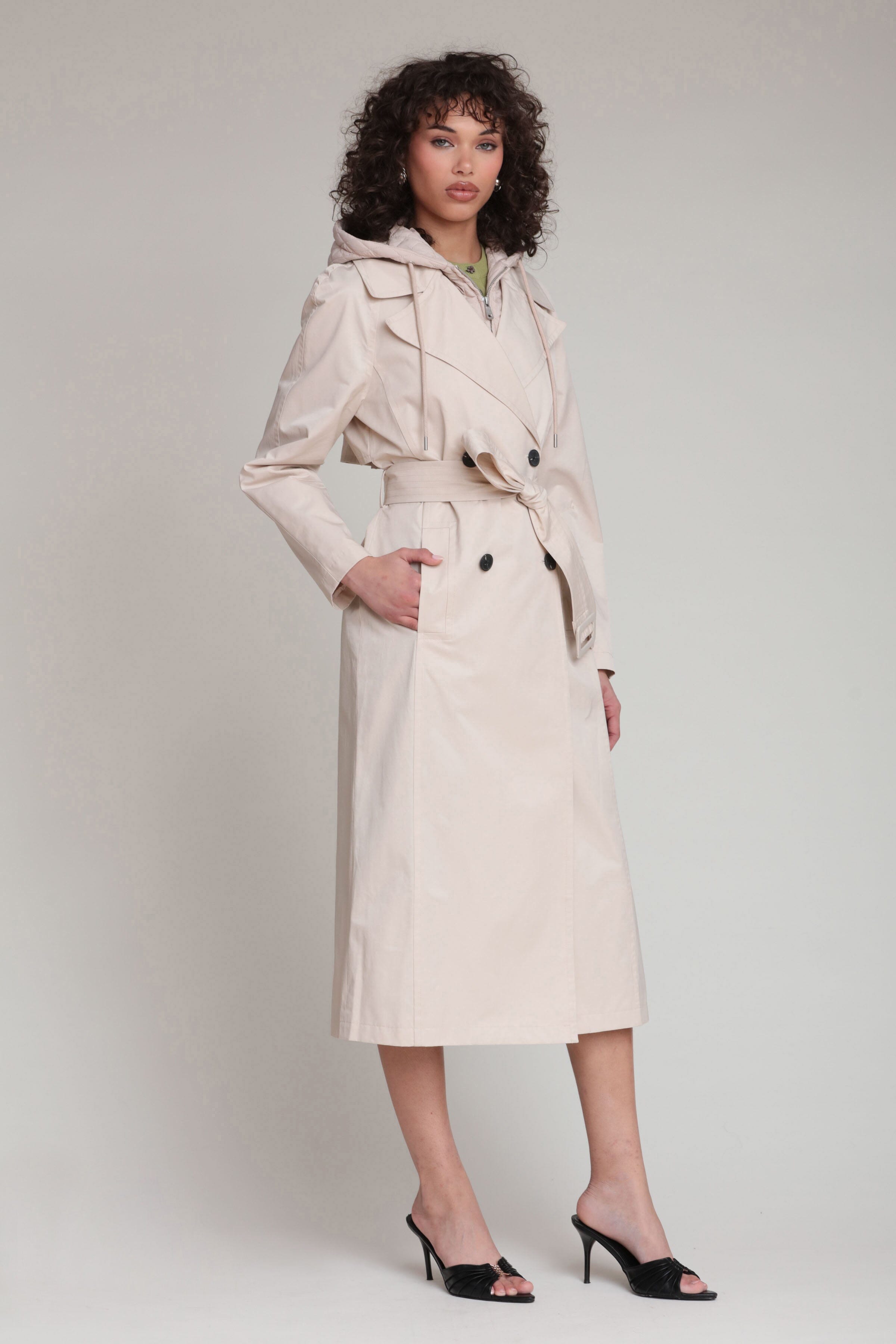 Cotton nylon double-breasted front ivory midi trench coat - Shop women's trench coats by Avec Les Filles
