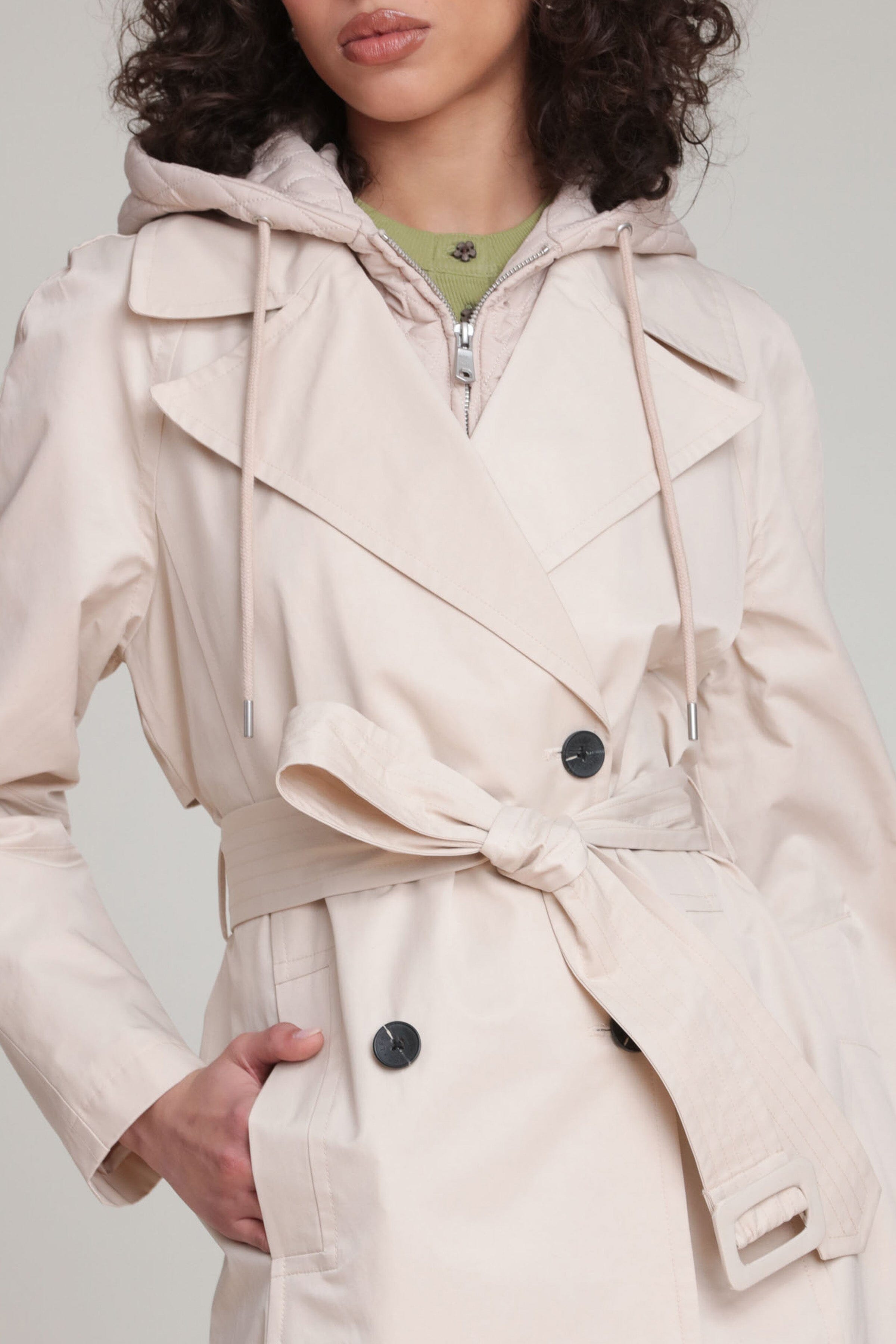 Cotton nylon double-breasted front ivory midi trench coat - Shop women's trench coats by Avec Les Filles