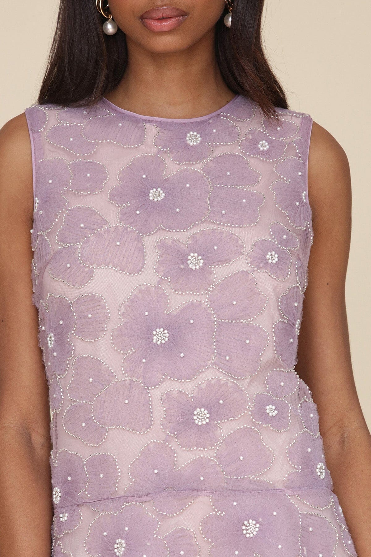 Lavender embellished tulle drop waist sleeveless mini dress with crew neckline and hidden back zipper closure - Cute women's dresses by Avec Les Filles