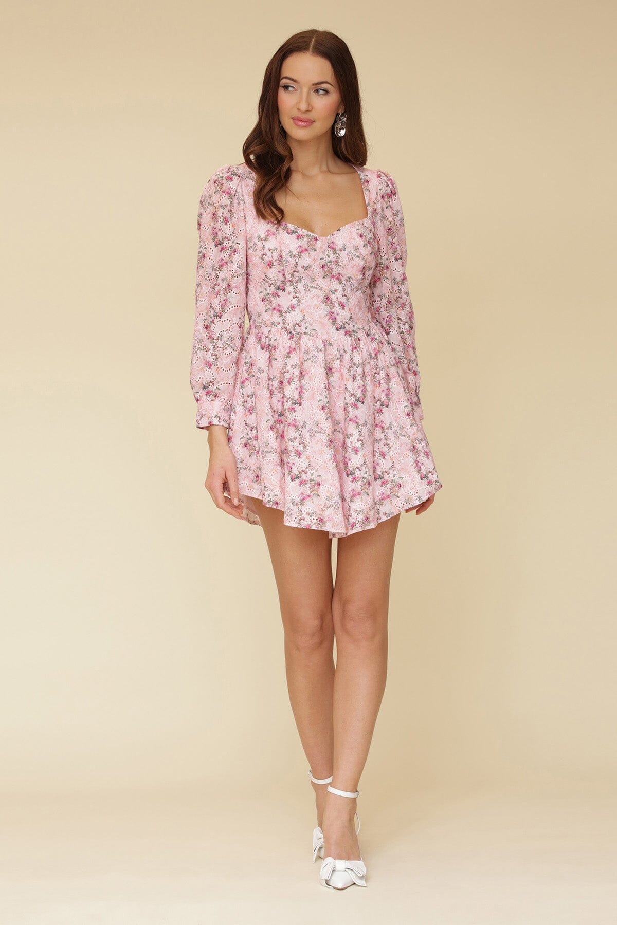 Embroidered Floral Cotton Puff Sleeve Mini Dress Dresses Avec Les Filles Pink Antoinette Floral 2 