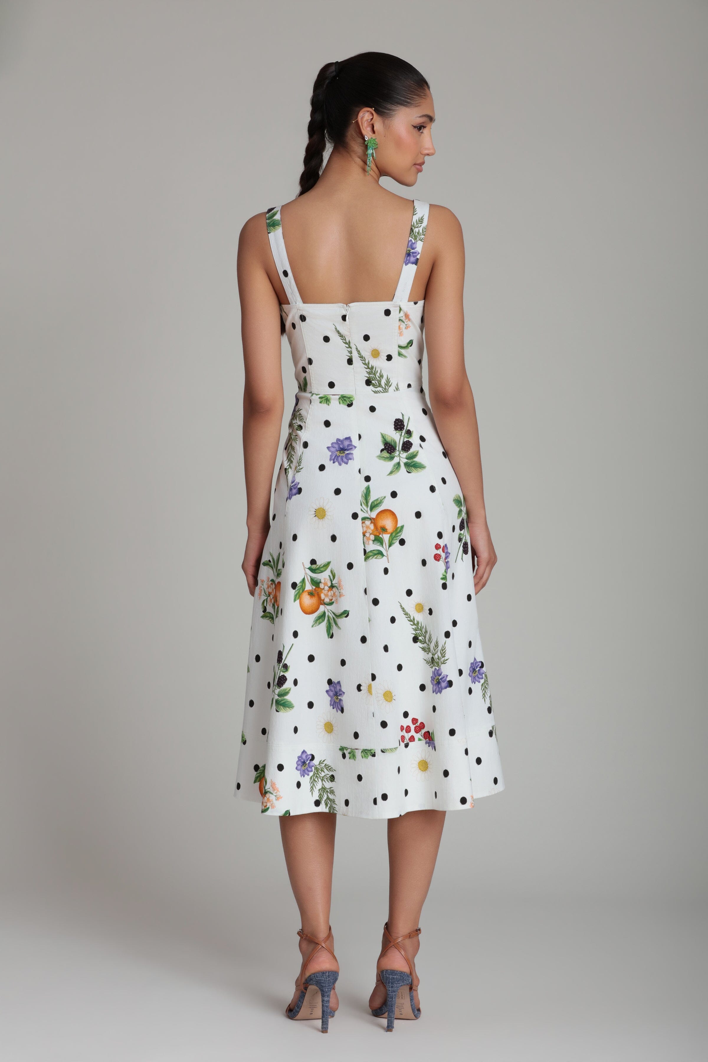 Cotton white floral polka dot midi dress with adjustable straps - Shop women's cute midi dresses by Avec Les Filles