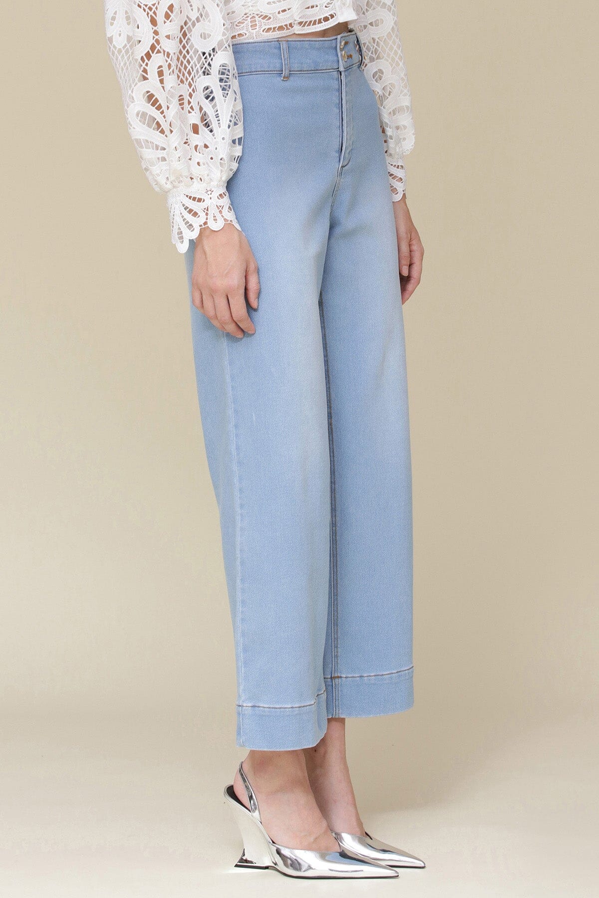 Sea spray wash light wash cropped wide leg jeans - Cute women's pants by Avec Les Filles