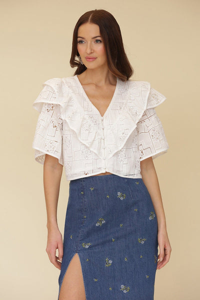 ブラウス シャツ RUFFLE SLEEVE CROPPED TOP レディース 84700-