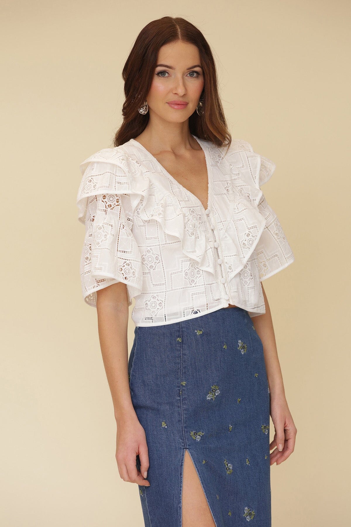 Cropped white ruffle lace blouse - Cute women's tops Avec Les Filles