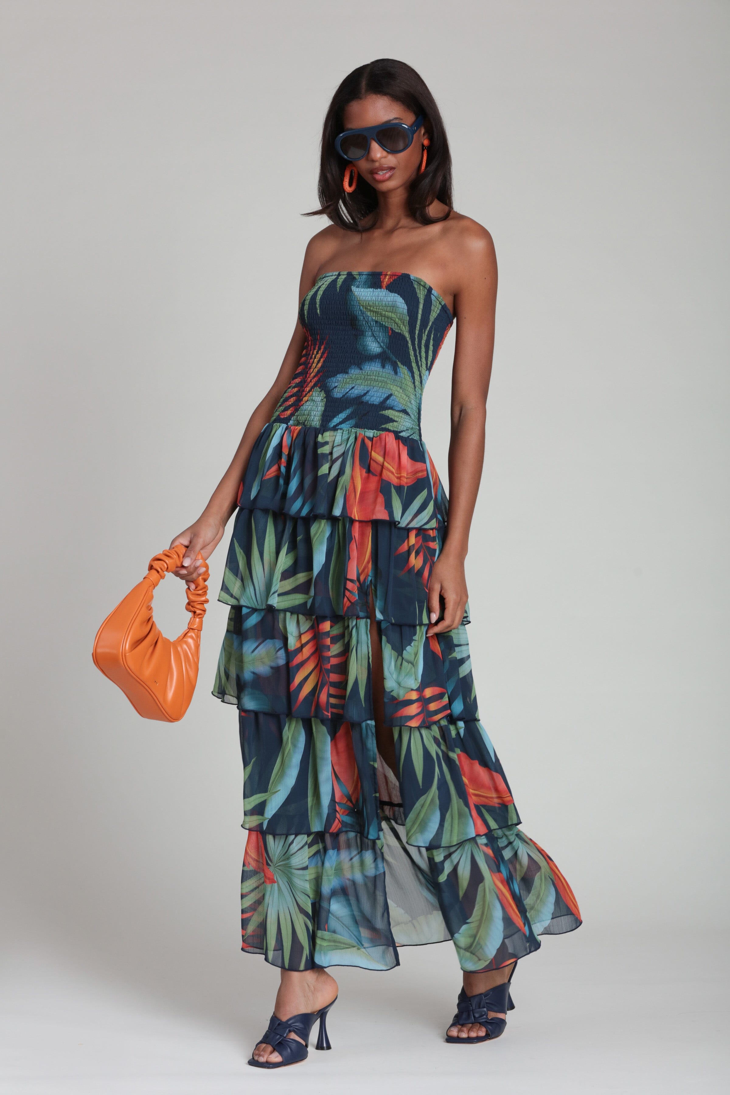 Tropical tiered ruffle multicolor strapless maxi dress - Shop women's maxi dresses by Avec Les Filles