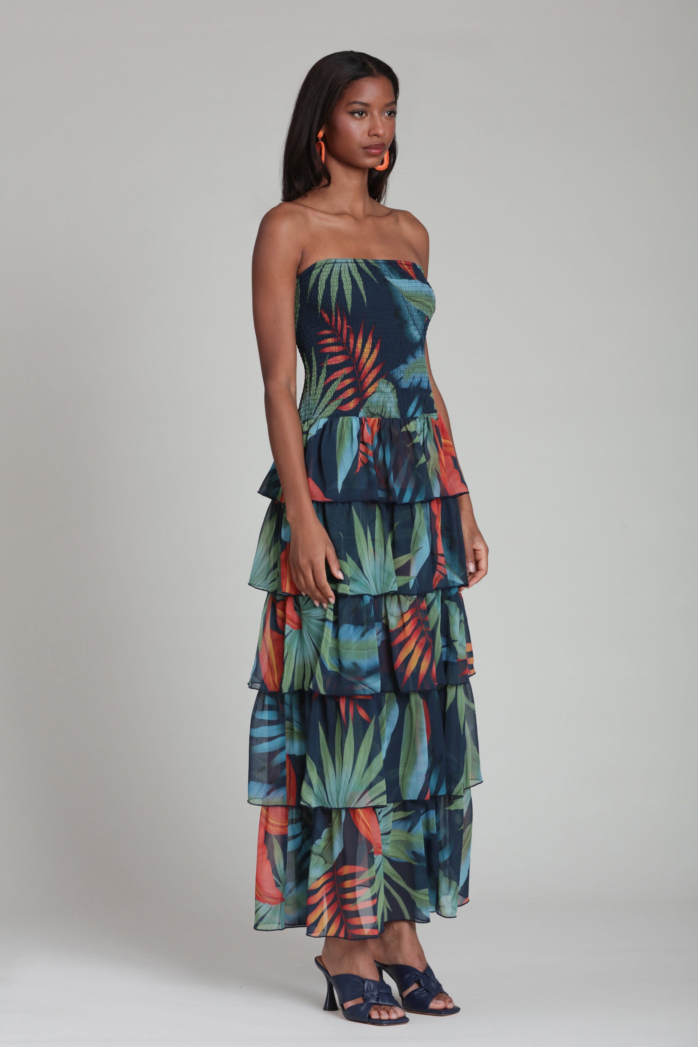 Pacific Tropical Elegant Dresses Tropical Tiered Ruffle Multicolor Strapless Maxi Dress Pacific Tropical Elegant Dresses Tropical Tiered Ruffle Multicolor Strapless Maxi Dress