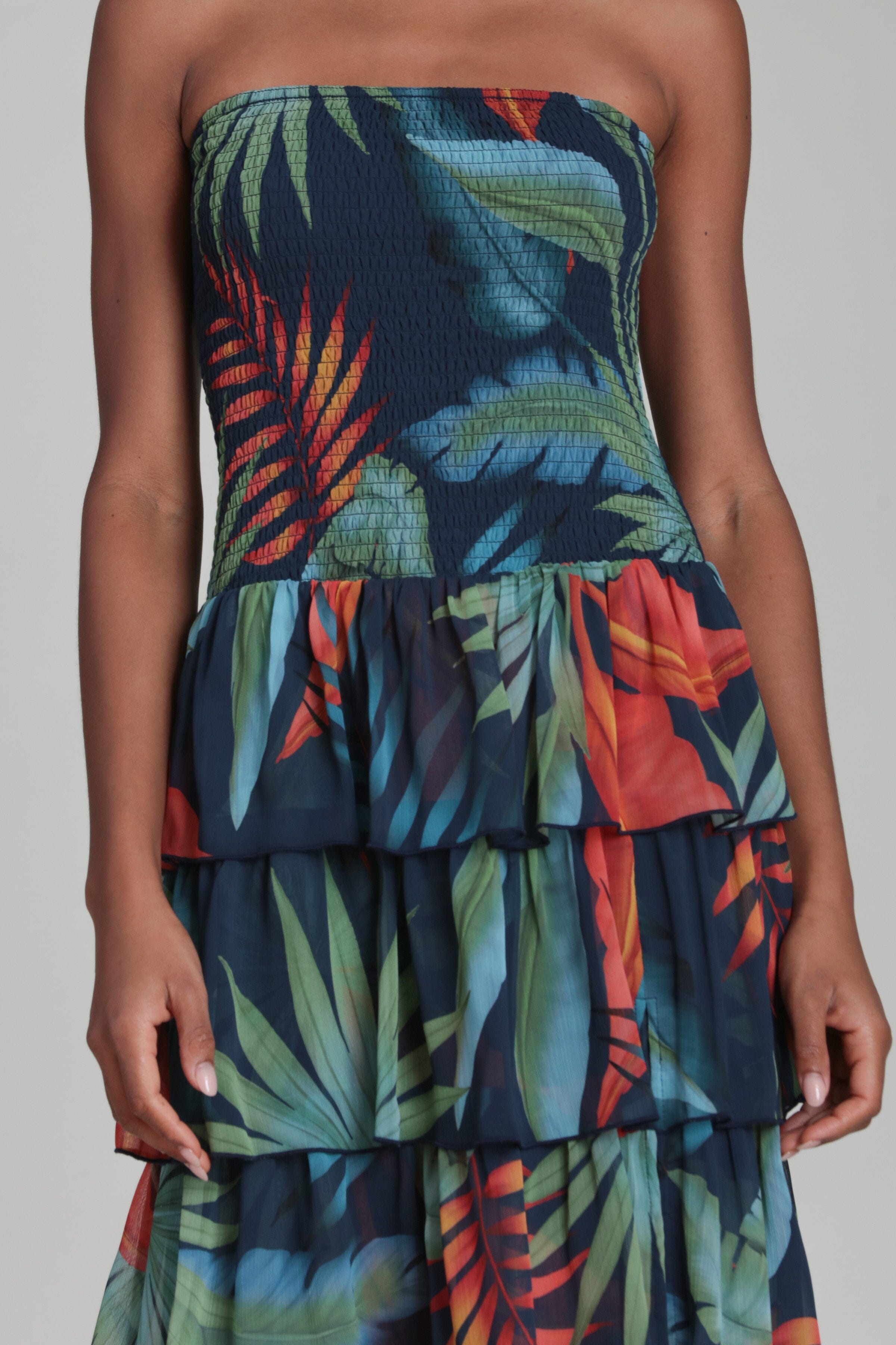 Tropical Tiered Strapless Maxi Dress Tropical Tiered Strapless Maxi Dress