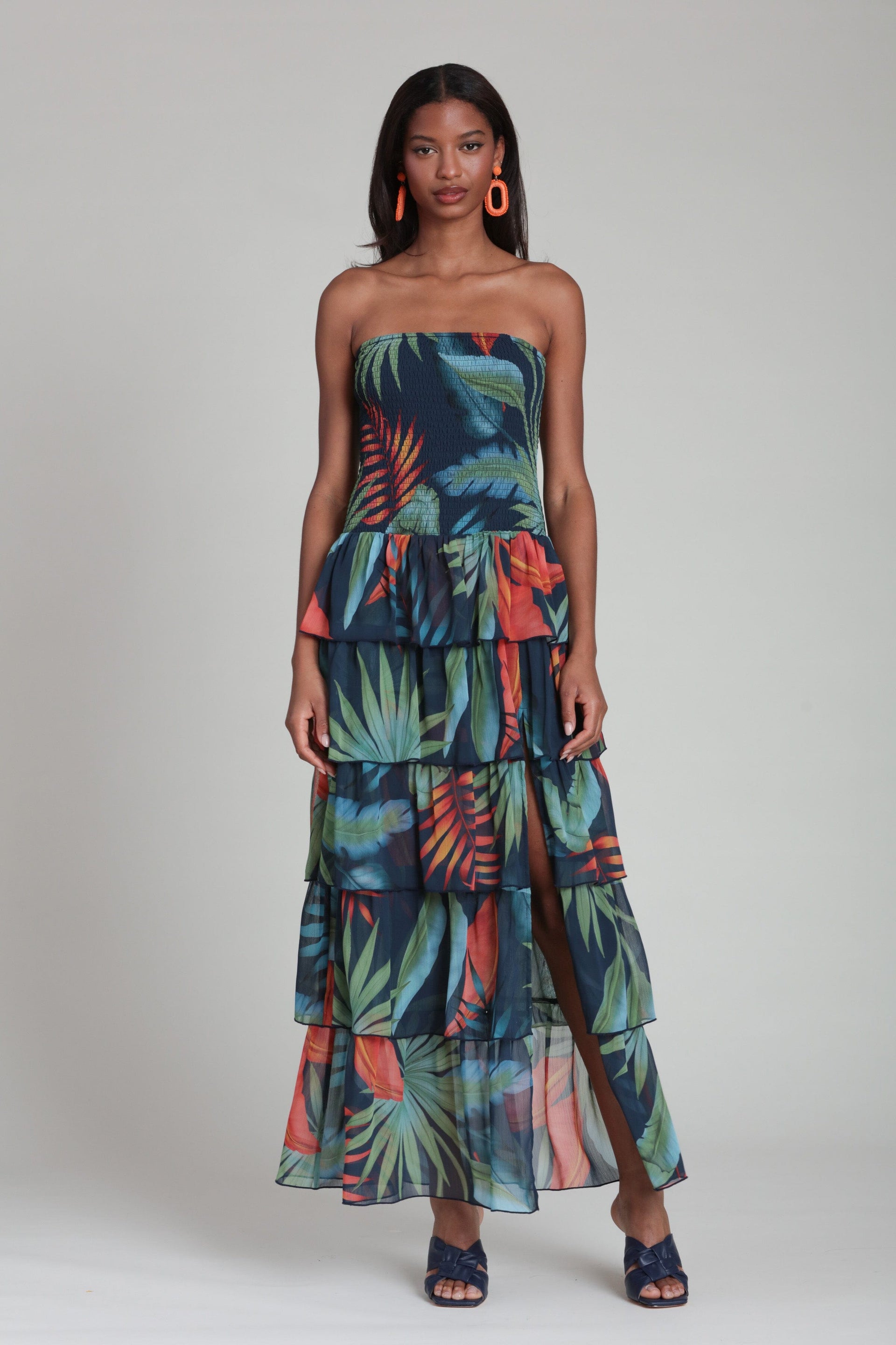 Tropical Tiered Strapless Maxi Dress Tropical Tiered Strapless Maxi Dress