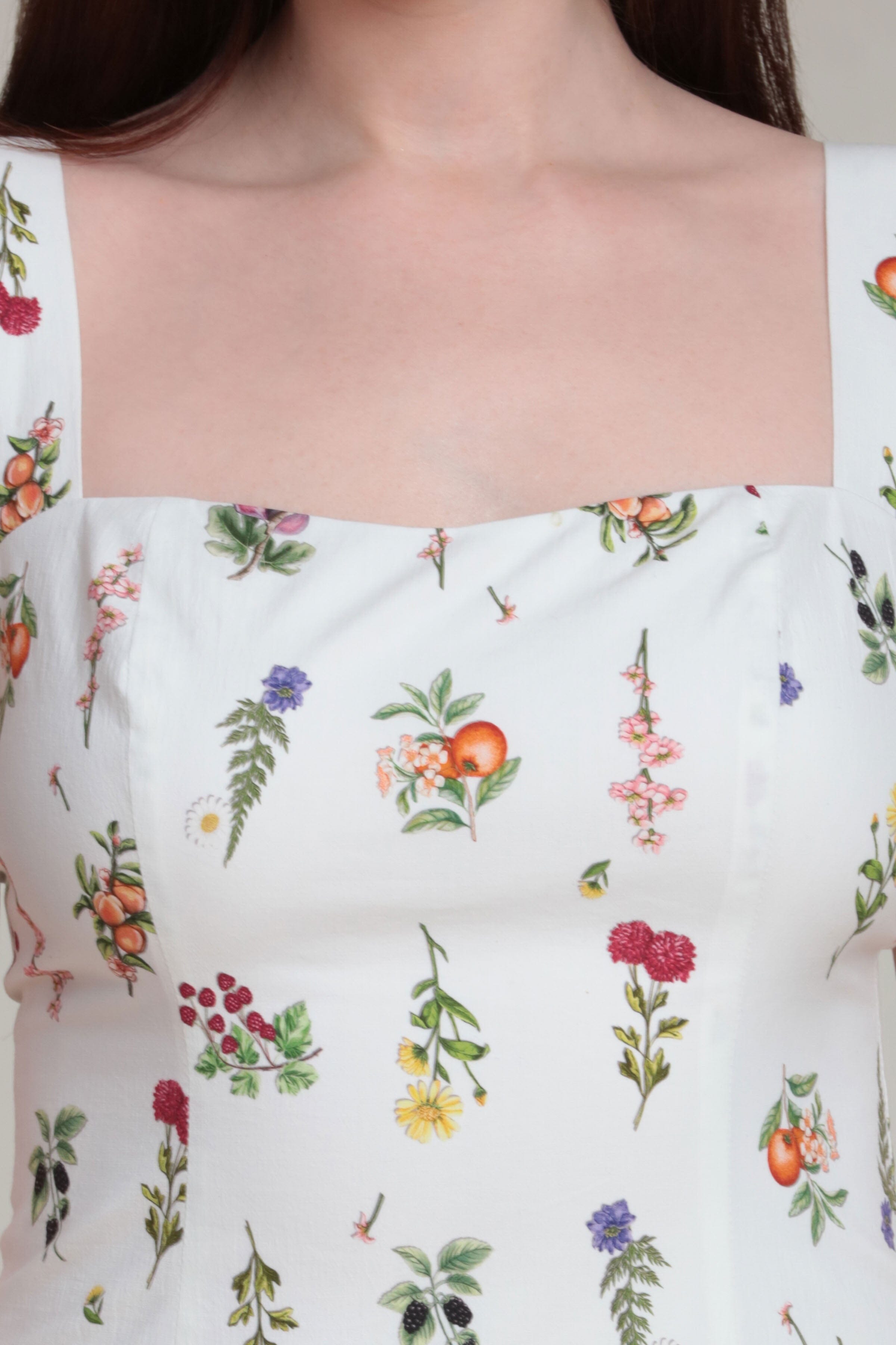 women's dress rompers White Printed Cotton Romper Mini Dress Cream Botanical / 14
