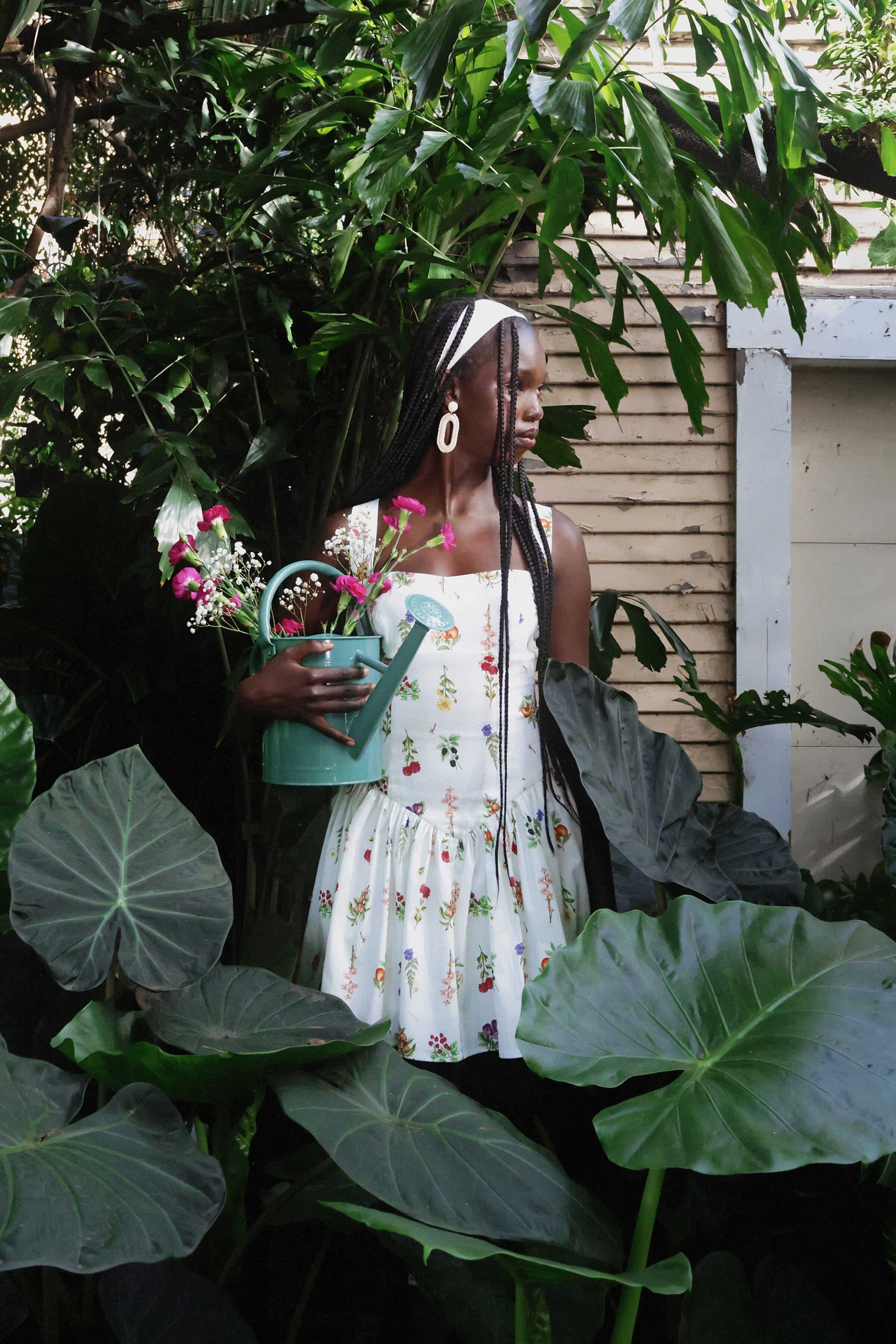 Printed cotton floral romper white dress with a square neck and wide straps - Shop women's floral romper by Avec Les Filles