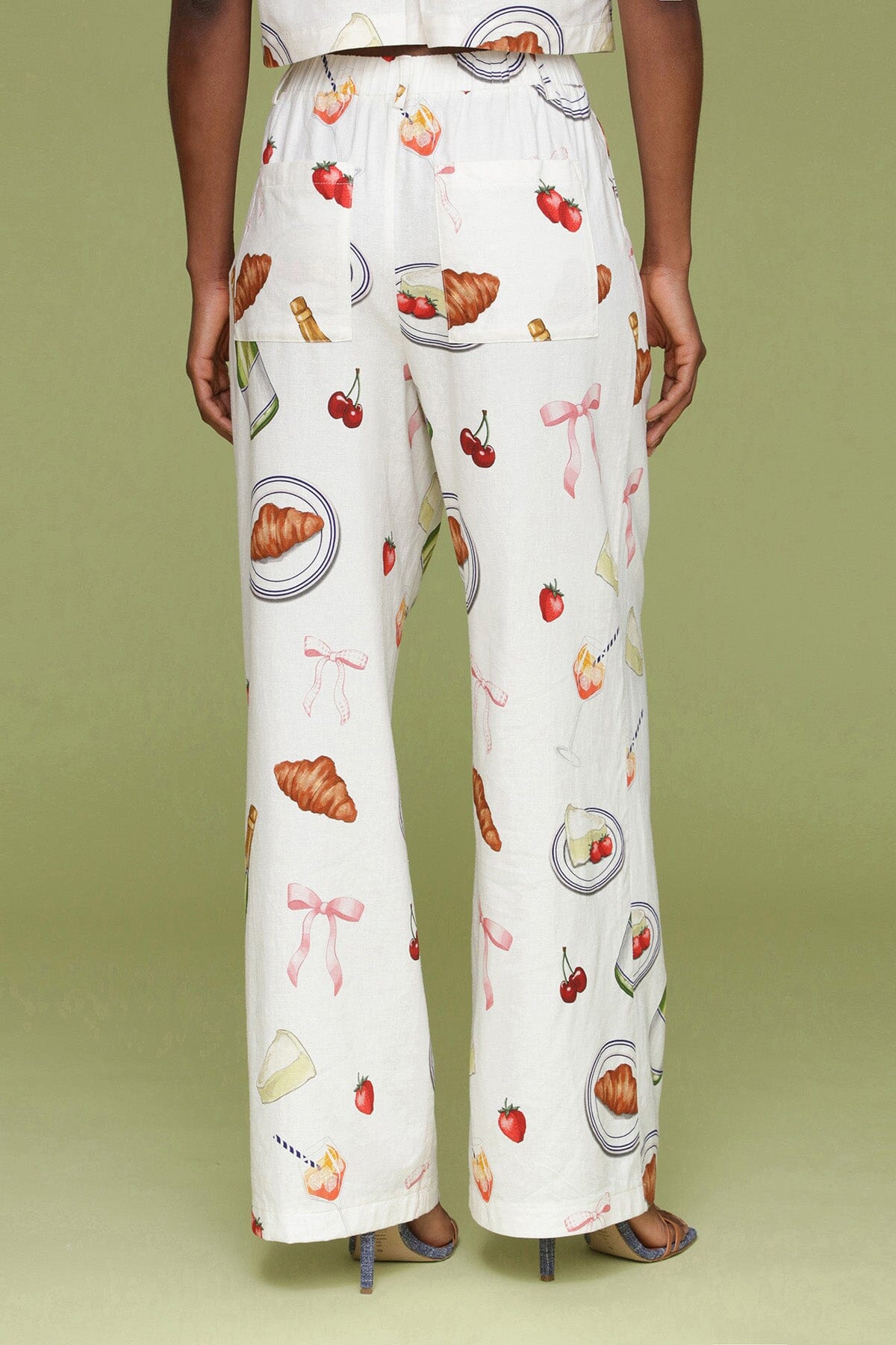 Ivory Tabletop Print Wide Leg Trouser with fixed front waistband with elastic at back and front pleats and slanted hip pockets - Cute womens trouser pants by Avec Les Filles